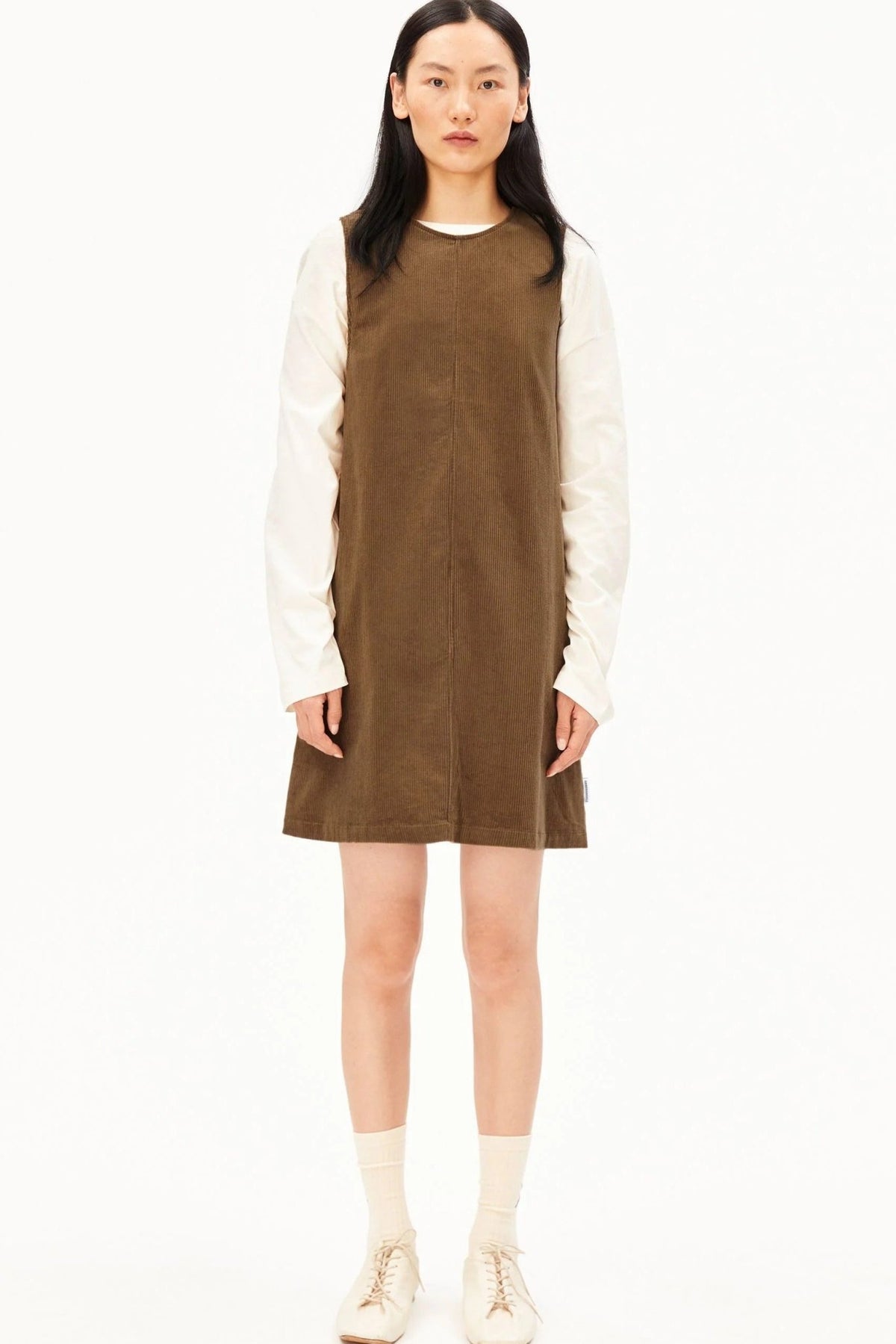 ARMEDANGELS-Corduroy R-Neck Mini Dress-Amberwood-BACKYARD