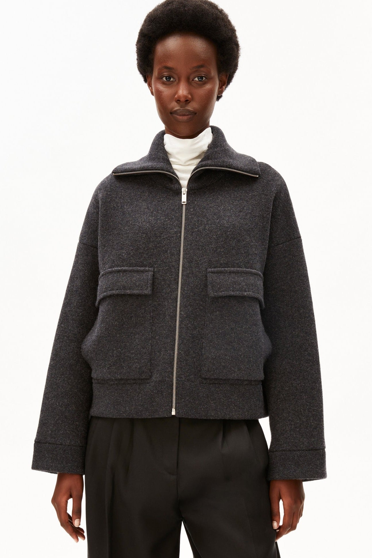ARMEDANGELS-Cotton-Wool Knit Jacket-Steel Melange-BACKYARD