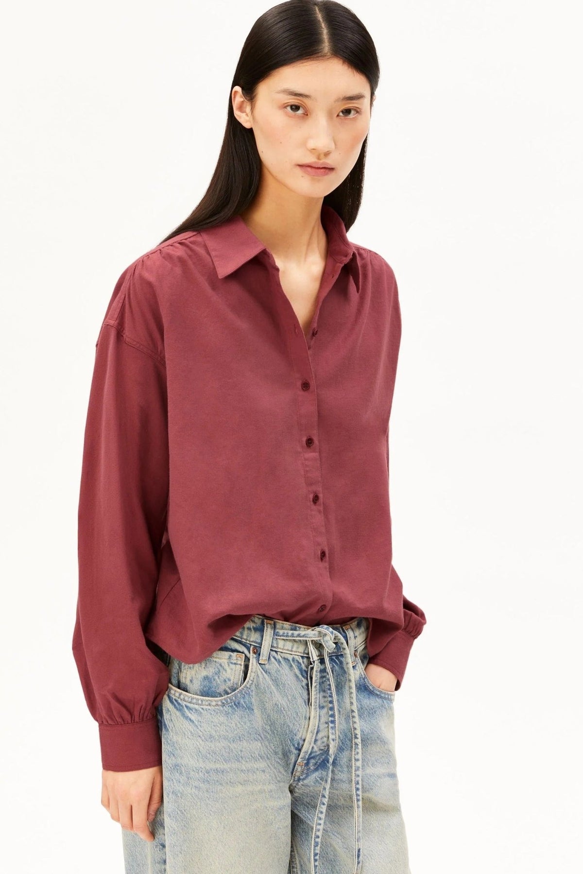 ARMEDANGELS-Efinaraa Flanell Blouse-Velvet Ember-BACKYARD