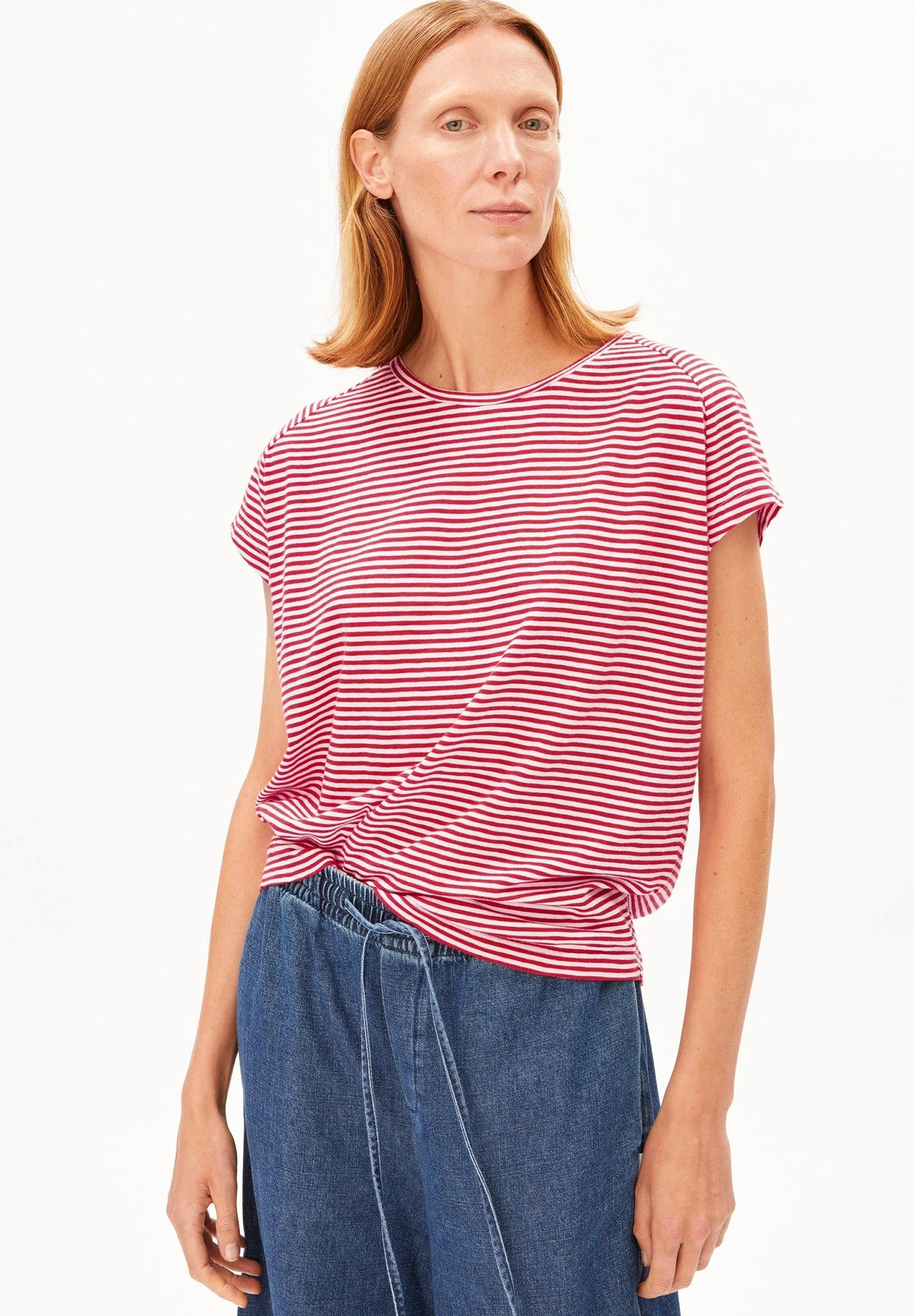 ARMEDANGELS - Slub Jersey Stripe - Pink Mist Mars Red - BACKYARD