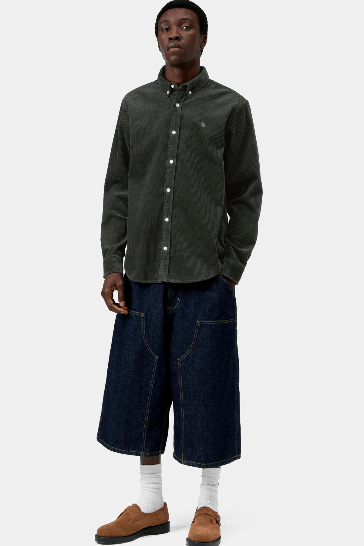 CARHARTT WIP-L/S Madison Cord Shirt-Raven-BACKYARD