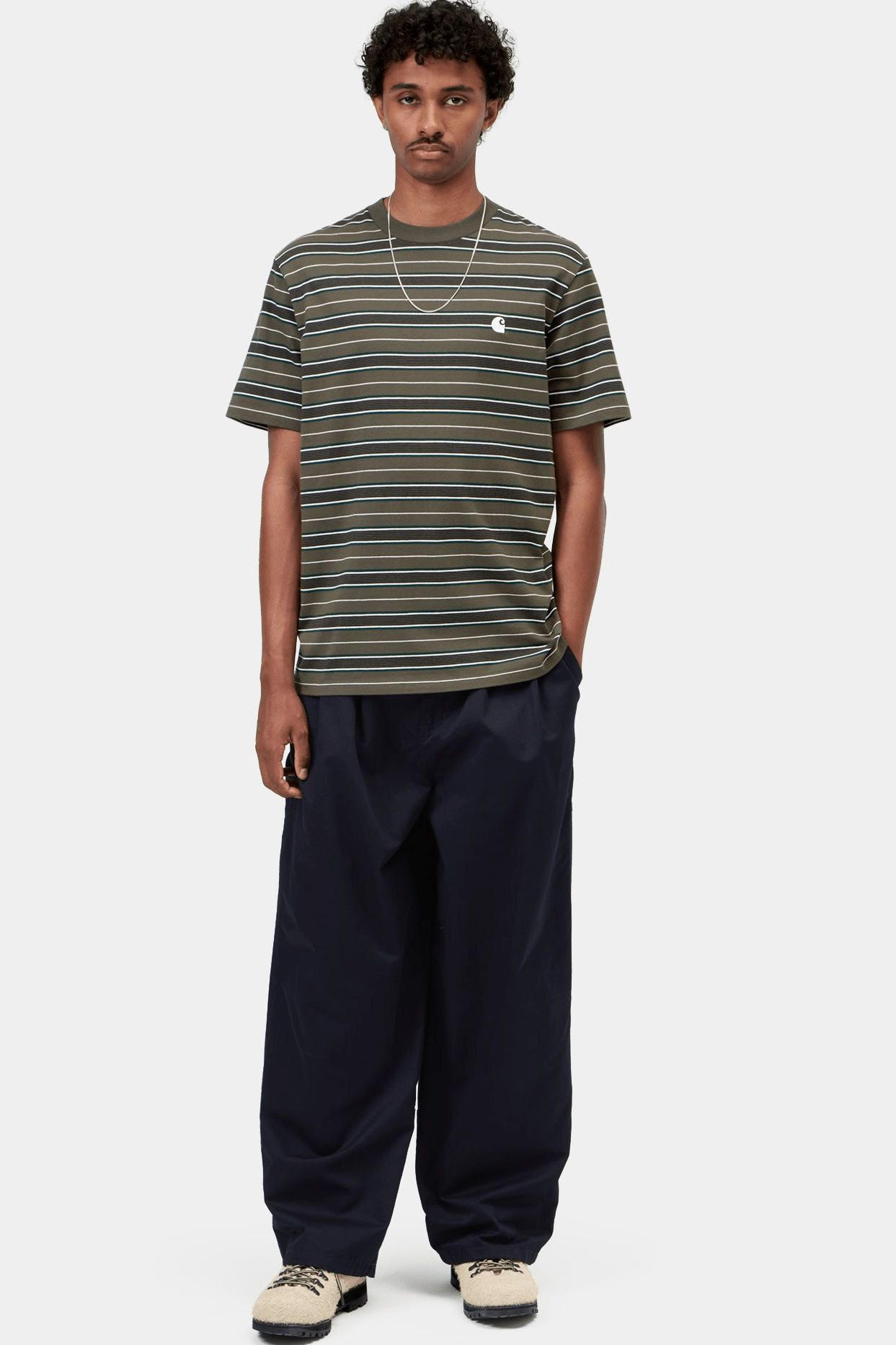 CARHARTT WIP-S/S Bronson T-Shirt-Stripe Cypress-BACKYARD