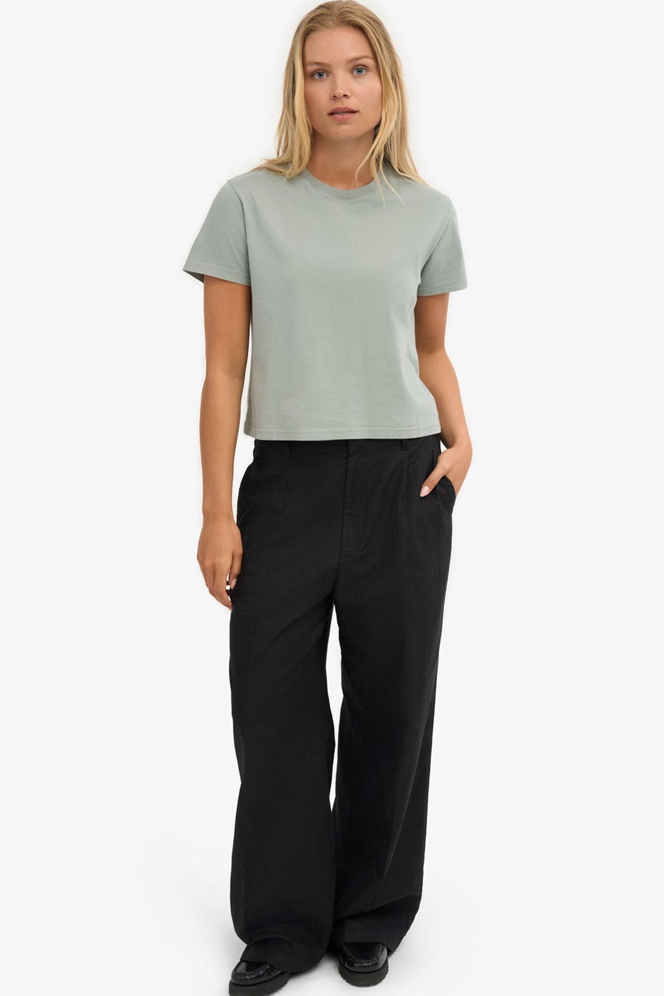 COLORFUL STANDARD - Organic Boxy Crop Tee - Steel Blue - BACKYARD