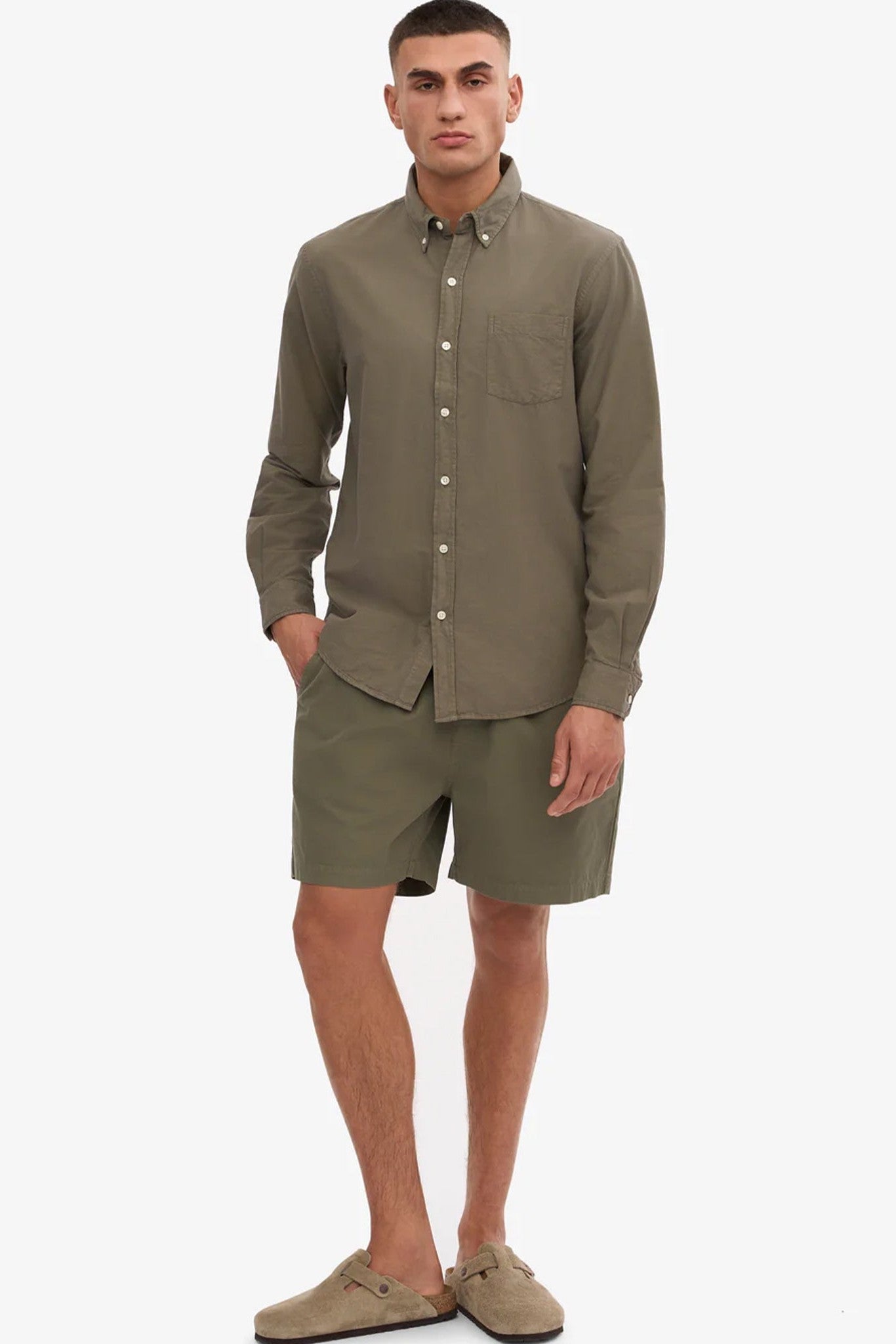 COLORFUL STANDARD - Organic Button Down Shirt - Dusty Olive - BACKYARD