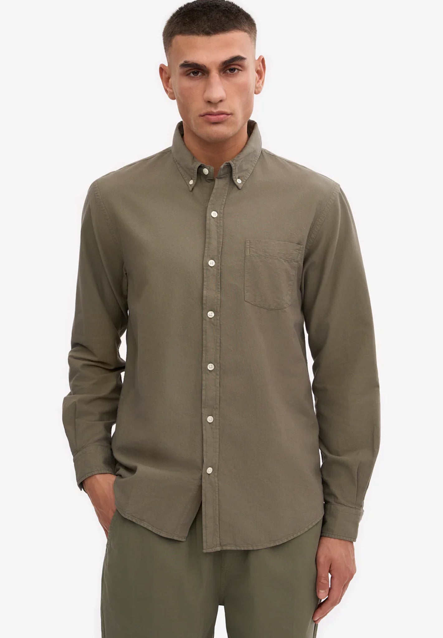 COLORFUL STANDARD - Organic Button Down Shirt - Dusty Olive - BACKYARD
