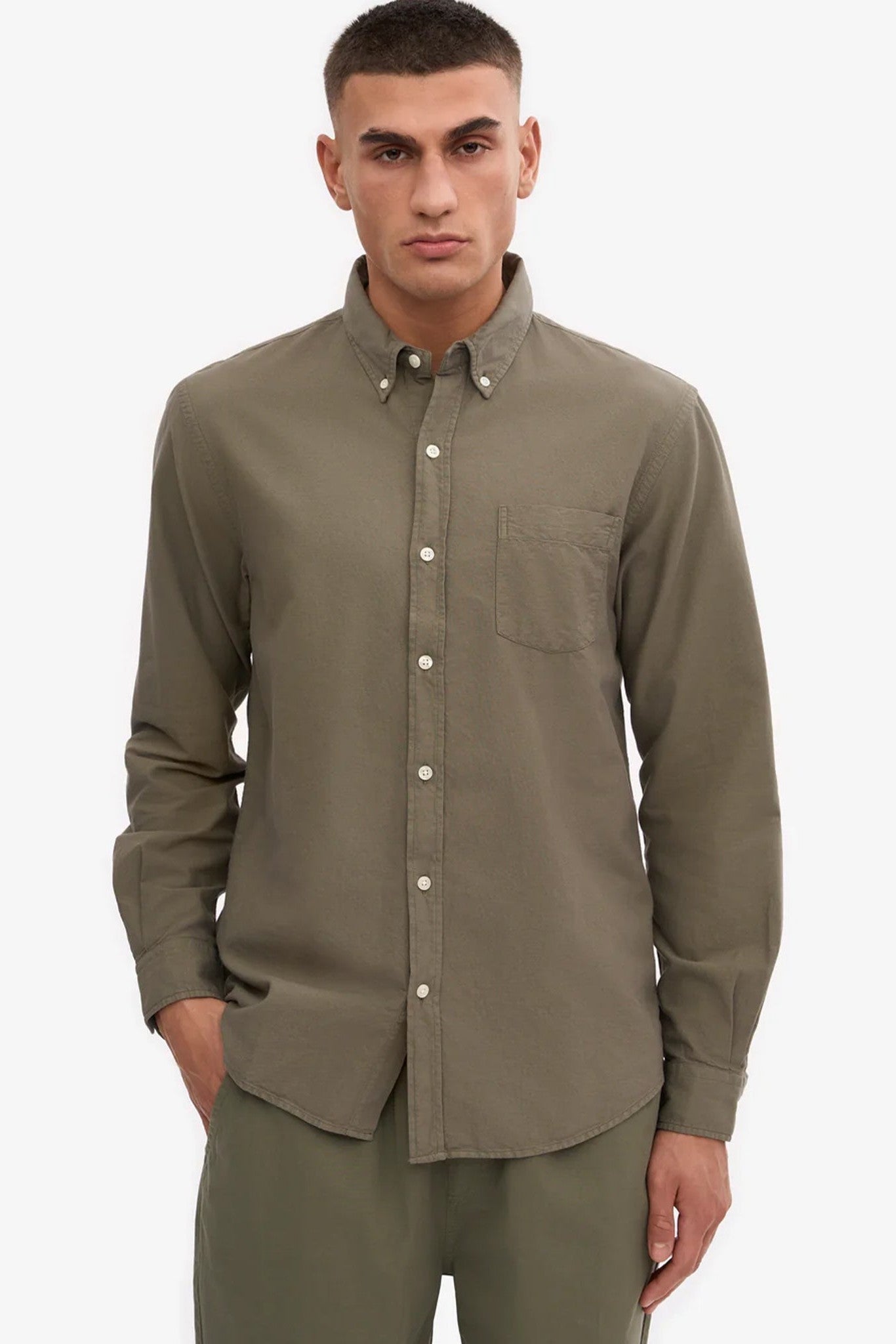 COLORFUL STANDARD - Organic Button Down Shirt - Dusty Olive - BACKYARD