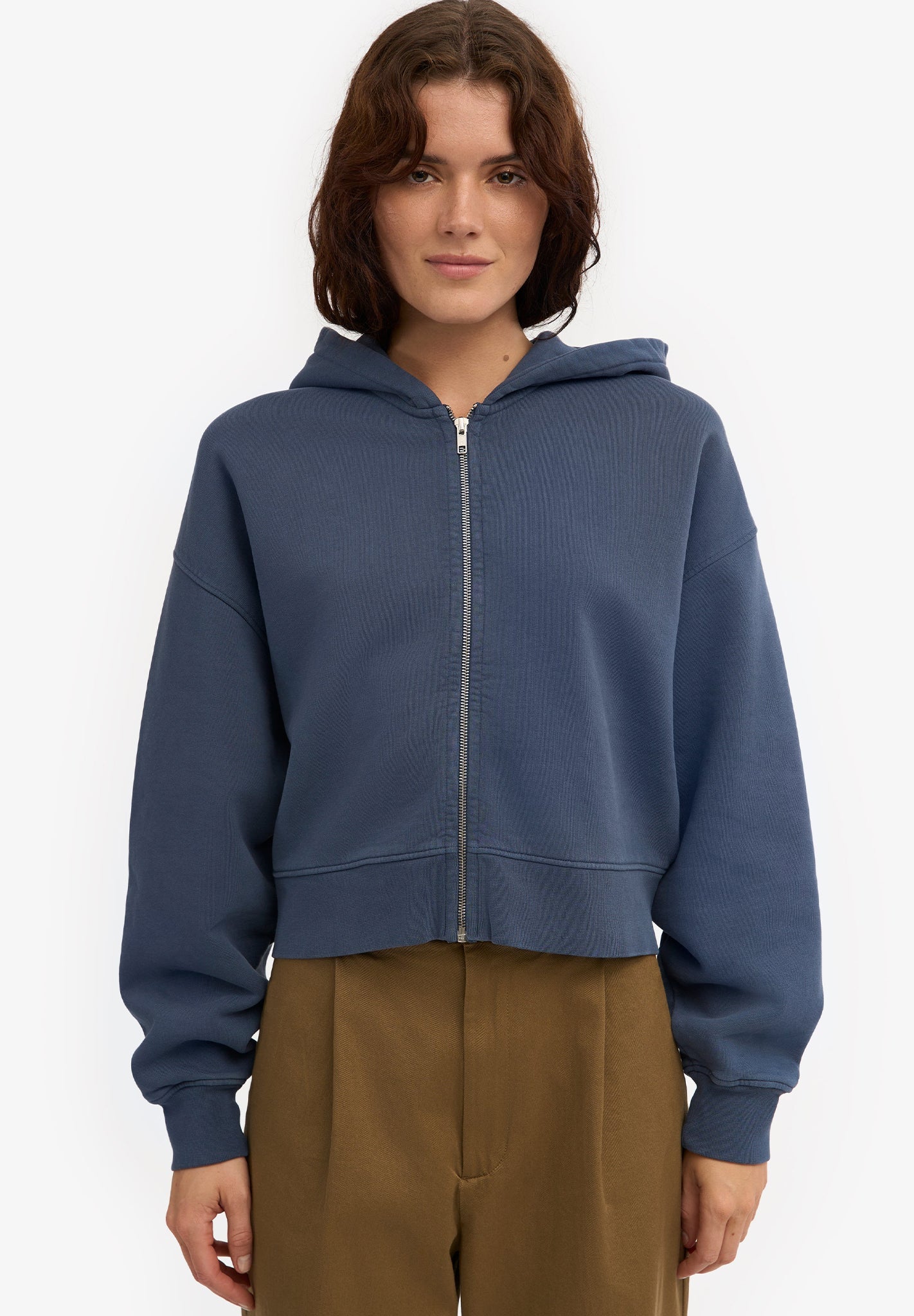 COLORFUL STANDARD - Organic Crop Zip Hood - Petrol Blue - BACKYARD