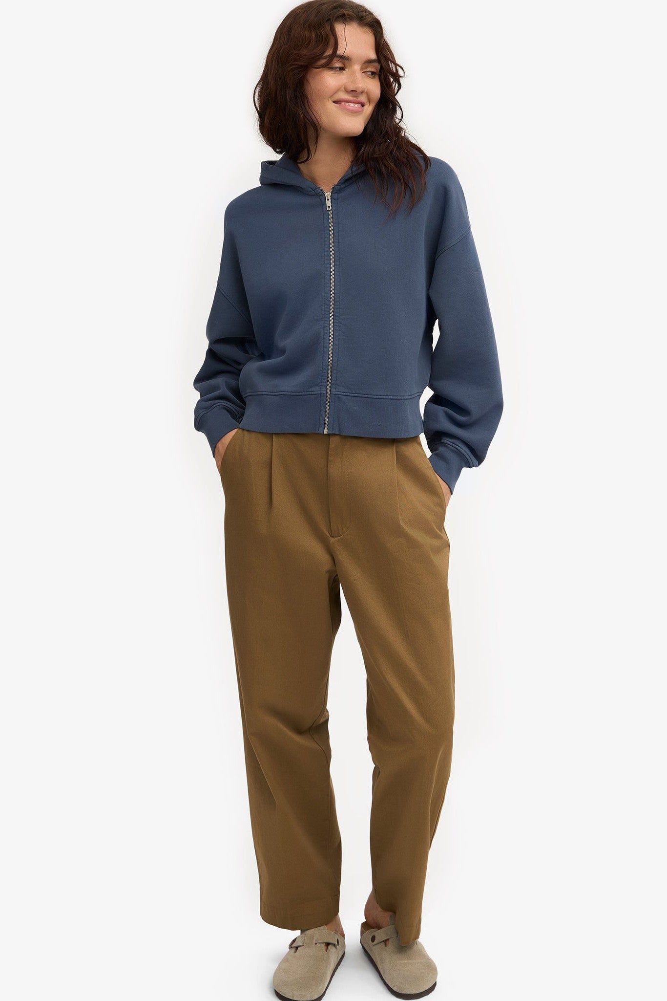 COLORFUL STANDARD - Organic Crop Zip Hood - Petrol Blue - BACKYARD