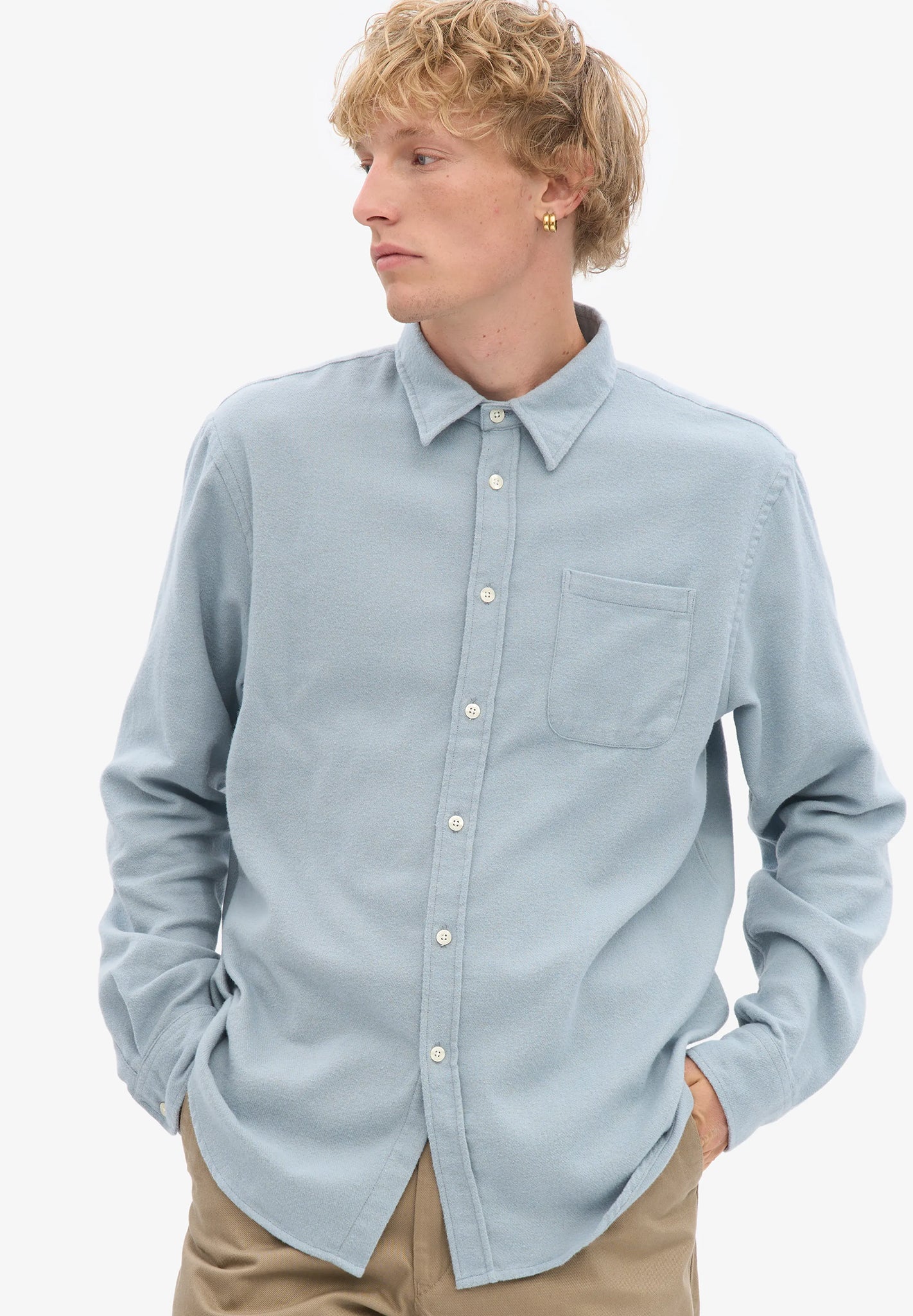 COLORFUL STANDARD - Organic Flannel Shirt - Steel Blue - BACKYARD