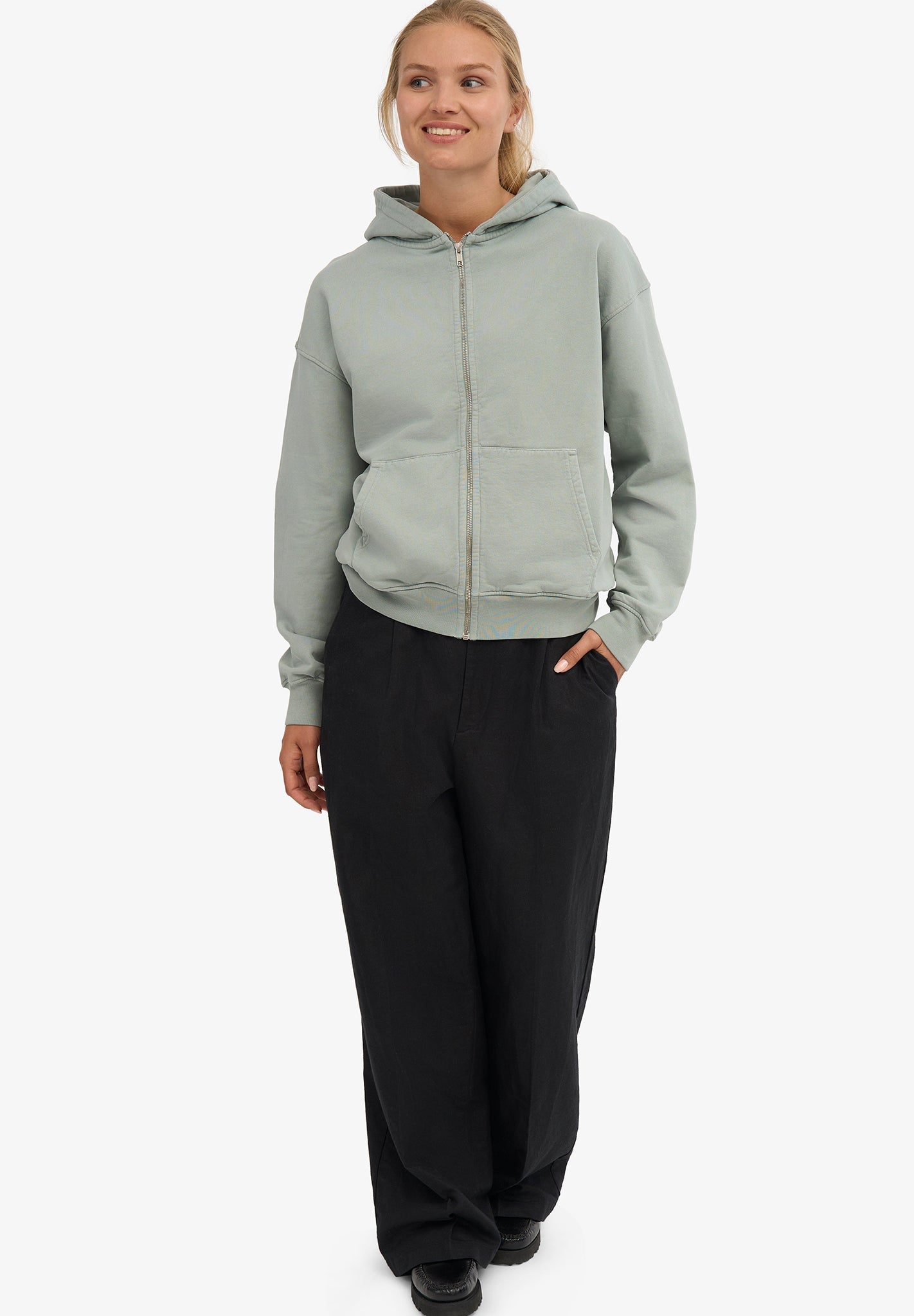 COLORFUL STANDARD - Organic Oversized Zip Hood - Steel Blue - BACKYARD