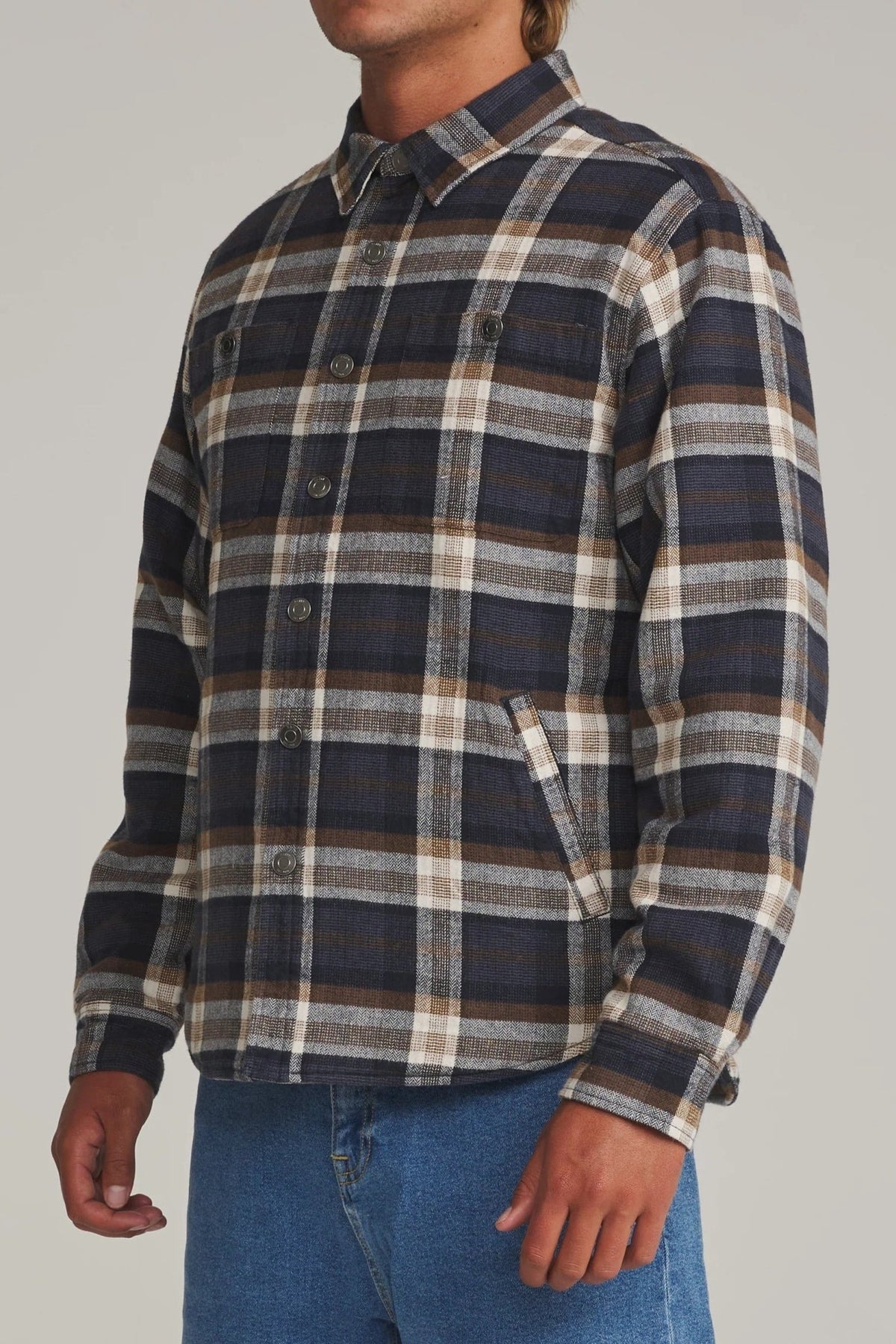 KATIN-Harold Plaid Shirt Jacket-Navy-BACKYARD