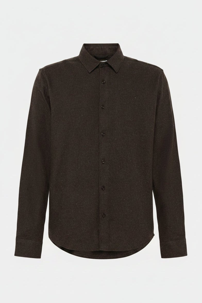 KNOWLEDGE COTTON-Dune Regular Flannel Shirt-Chocolate Torte-BACKYARD