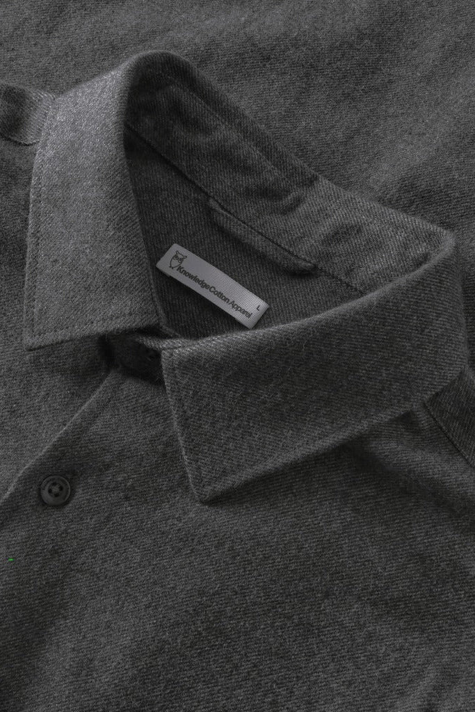 KNOWLEDGE COTTON-Dune Regular Flannel Shirt-Dark Grey Melange-BACKYARD
