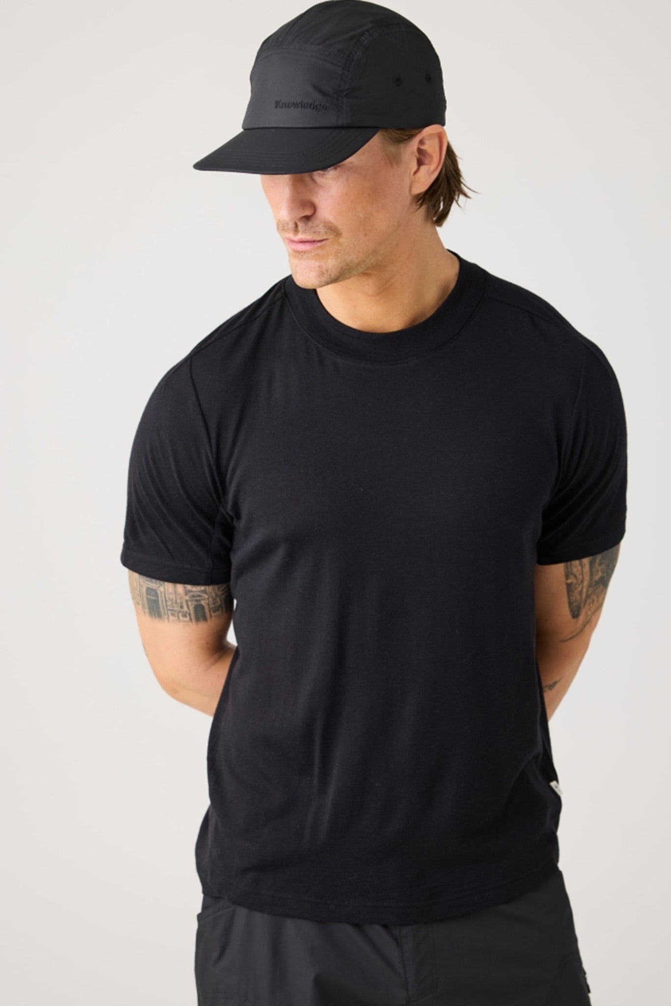 KNOWLEDGE COTTON - Dynamic Wool 175 Single Constructed T-Shirt - Black Jet - BACKYARD