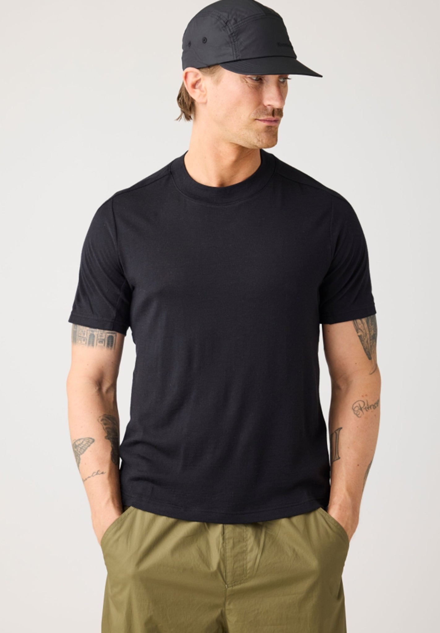 KNOWLEDGE COTTON - Dynamic Wool 175 Single Constructed T-Shirt - Black Jet - BACKYARD