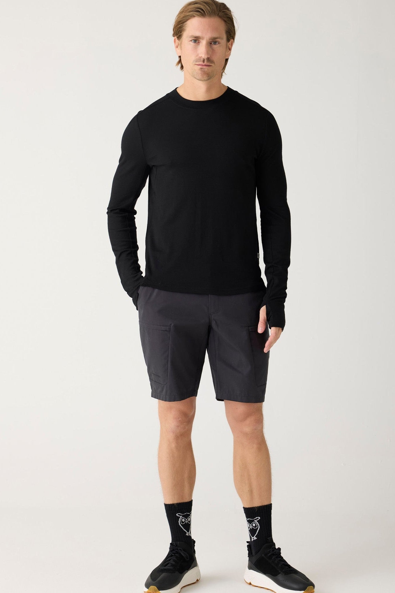 KNOWLEDGE COTTON - Dynamic Wool Long Sleeve T-Shirt - Black Jet - BACKYARD