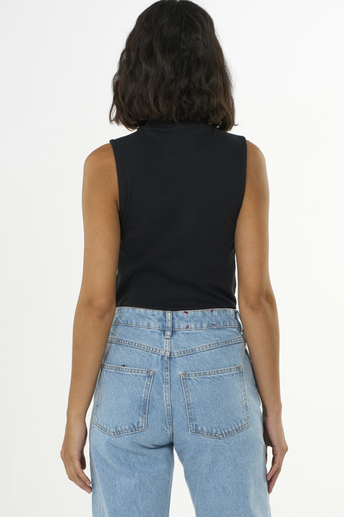 KNOWLEDGE COTTON - High Neck Rib Top - Black Jet - BACKYARD