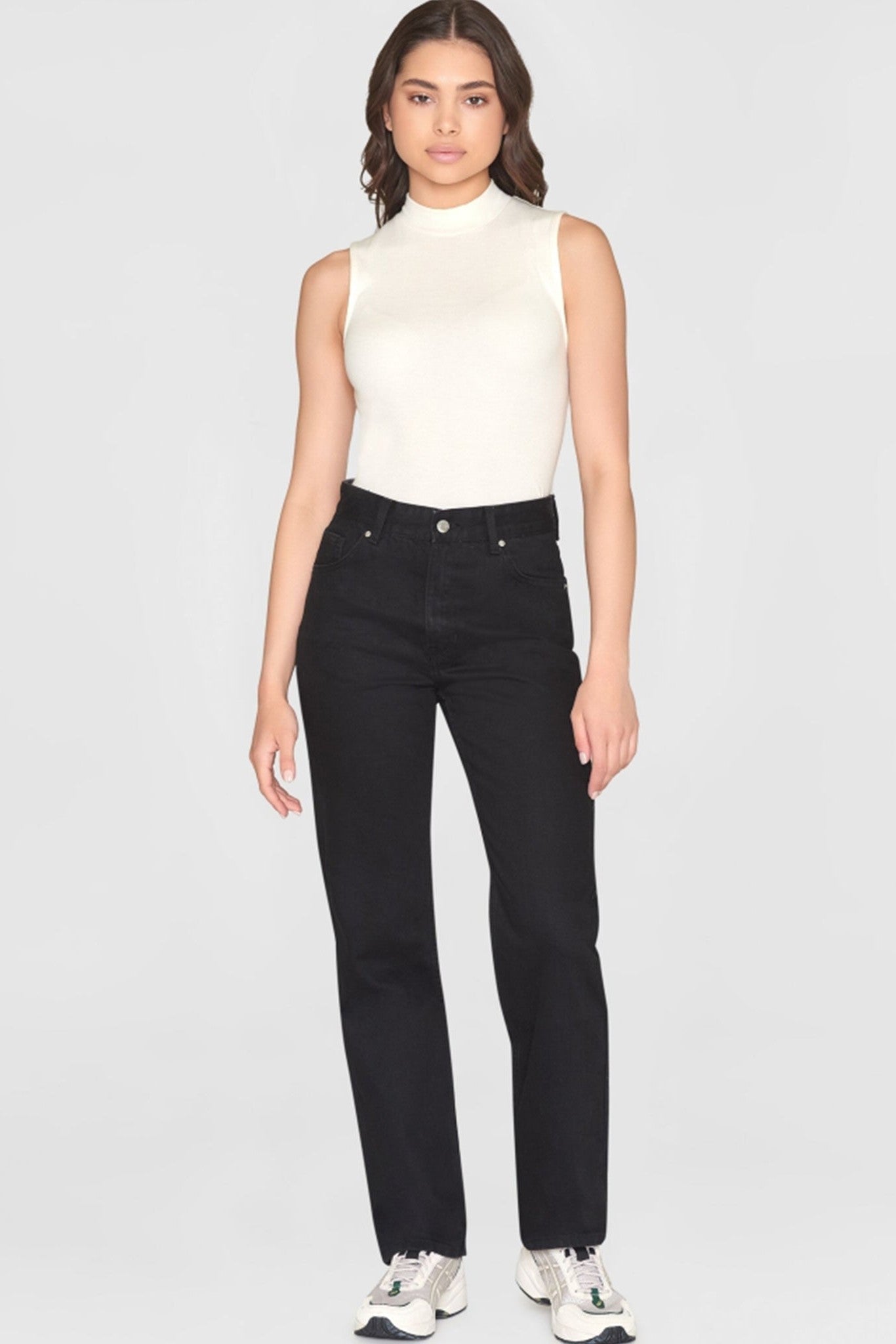 KNOWLEDGE COTTON - High Neck Rib Top - Star White - BACKYARD