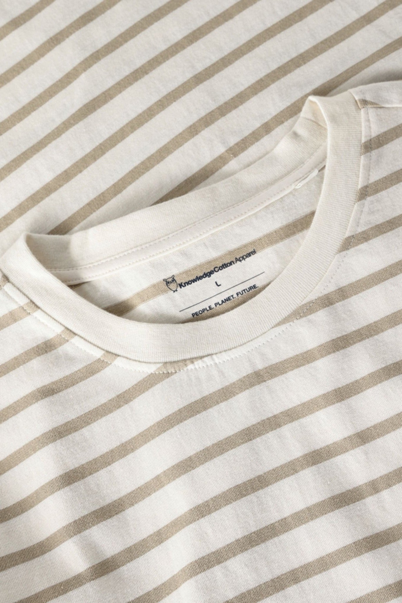 KNOWLEDGE COTTON - Organic Cotton Striped T-Shirt - Beige Stripe - BACKYARD