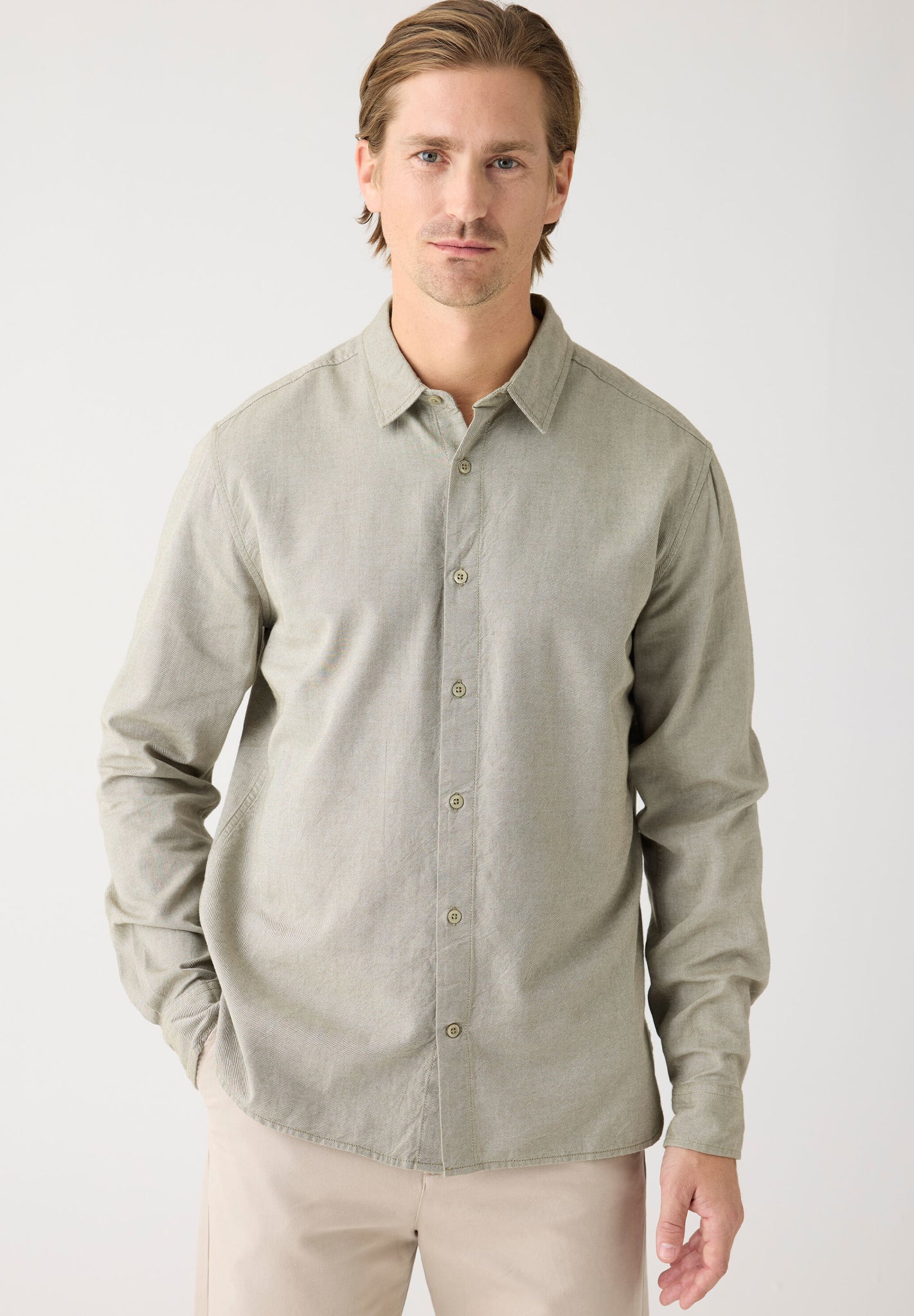 KNOWLEDGE COTTON - Regular Fit Light Twill Shirt - Burned Olive - BACKYARD
