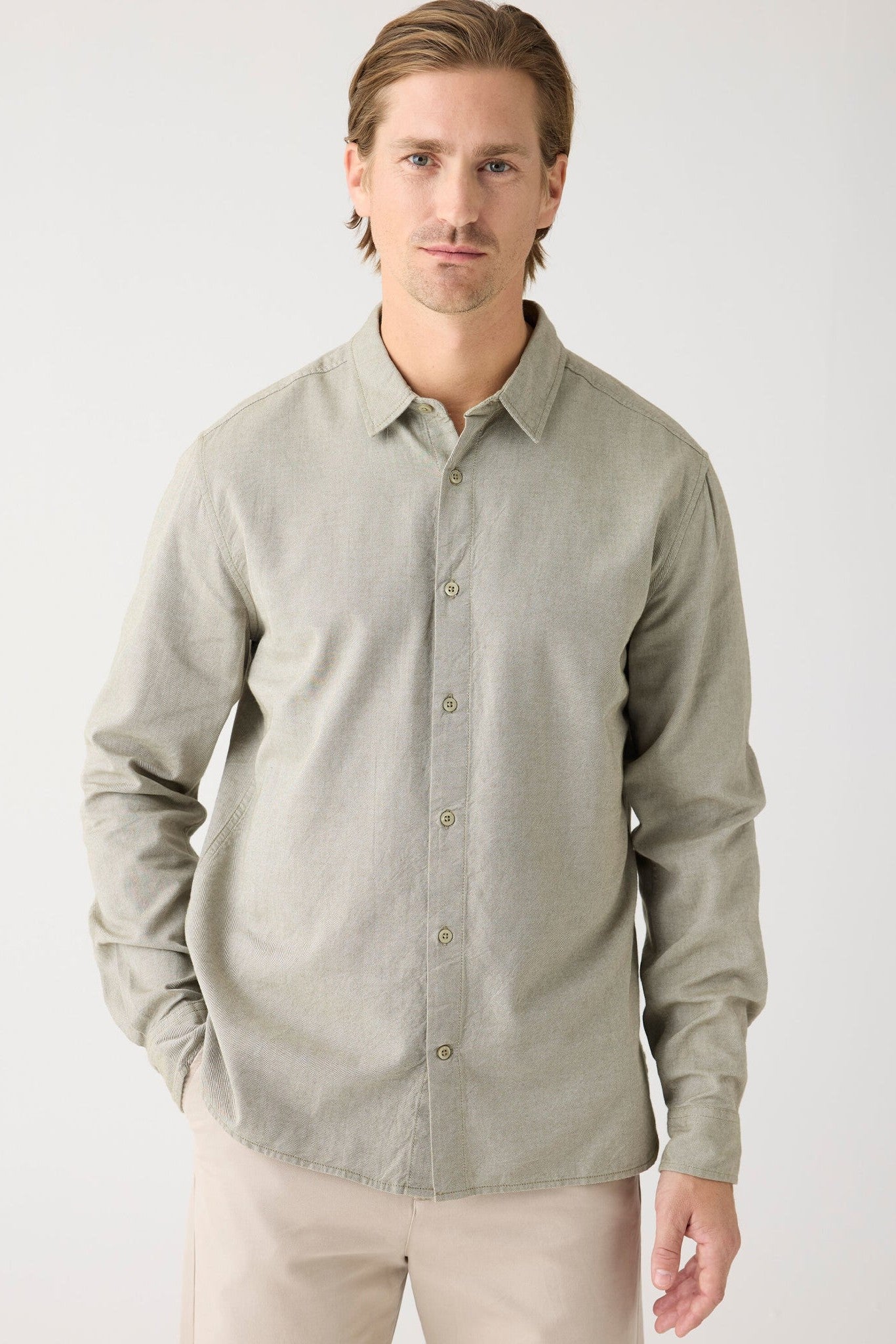 KNOWLEDGE COTTON - Regular Fit Light Twill Shirt - Burned Olive - BACKYARD