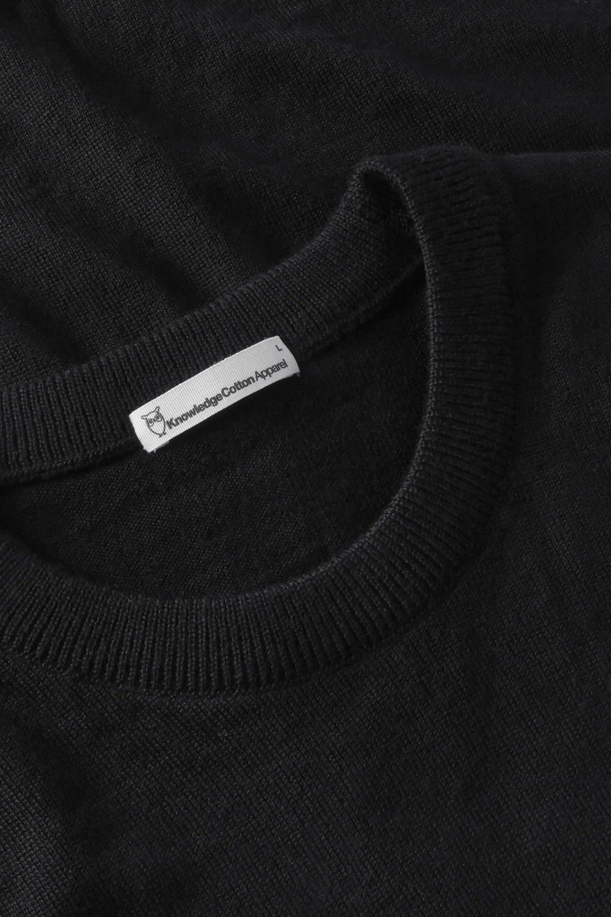 KNOWLEDGE COTTON-Regular Merino Knit Crew Neck-Black Jet-BACKYARD