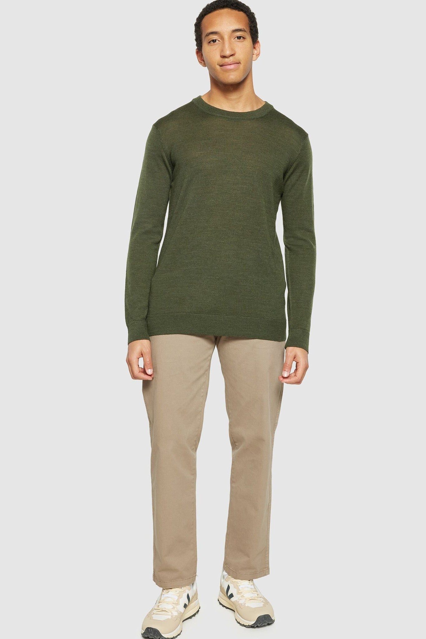 KNOWLEDGE COTTON - Regular Merino Knit Crew Neck - Forest Night - BACKYARD