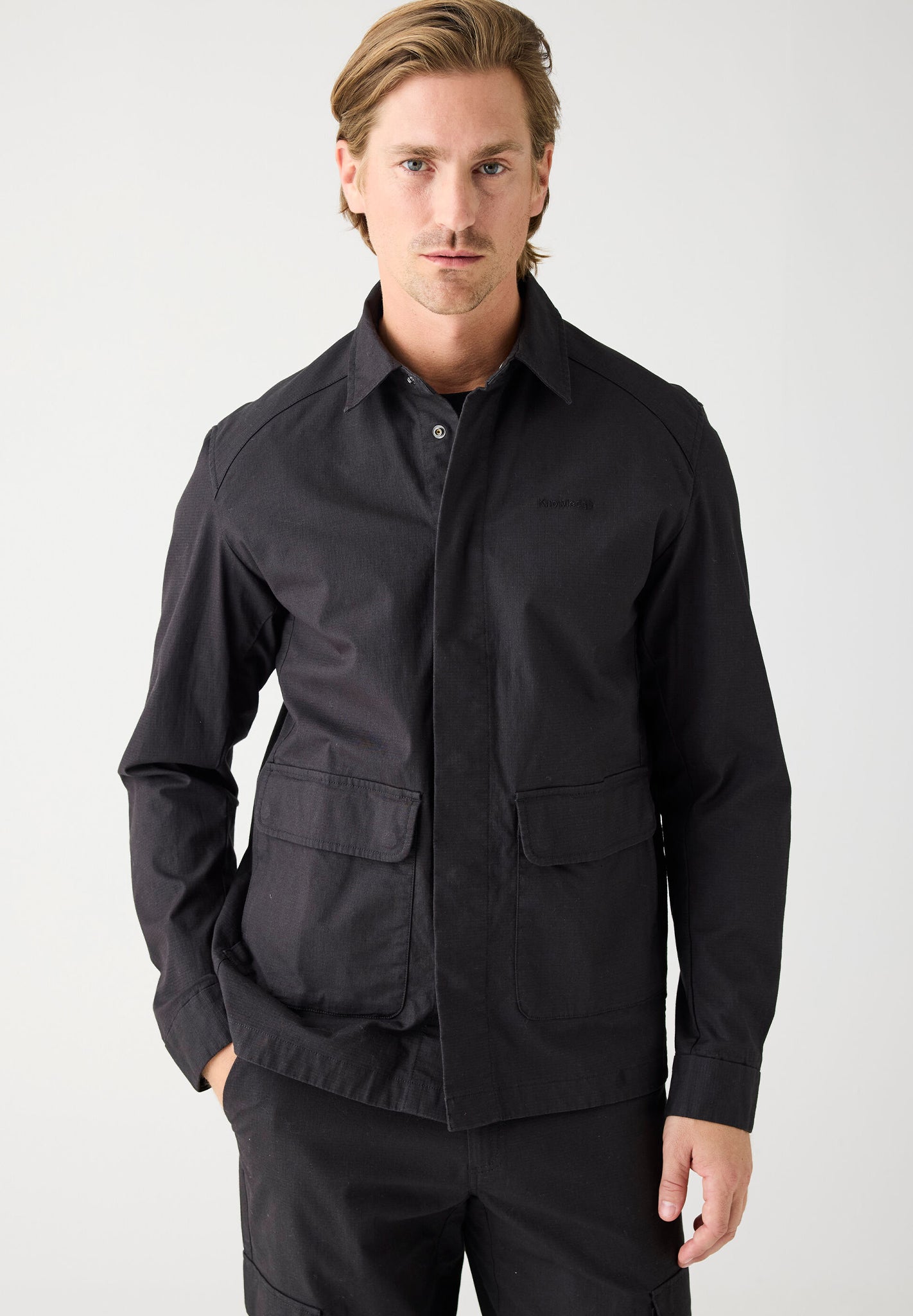 KNOWLEDGE COTTON - Ribstop Overshirt - Black Jet - BACKYARD