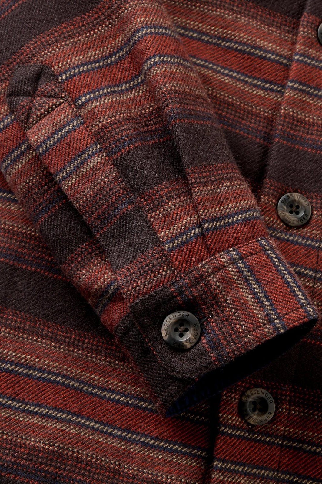 PASSENGER-Barren Wool Overshirt-Dark Rust Stripe-BACKYARD
