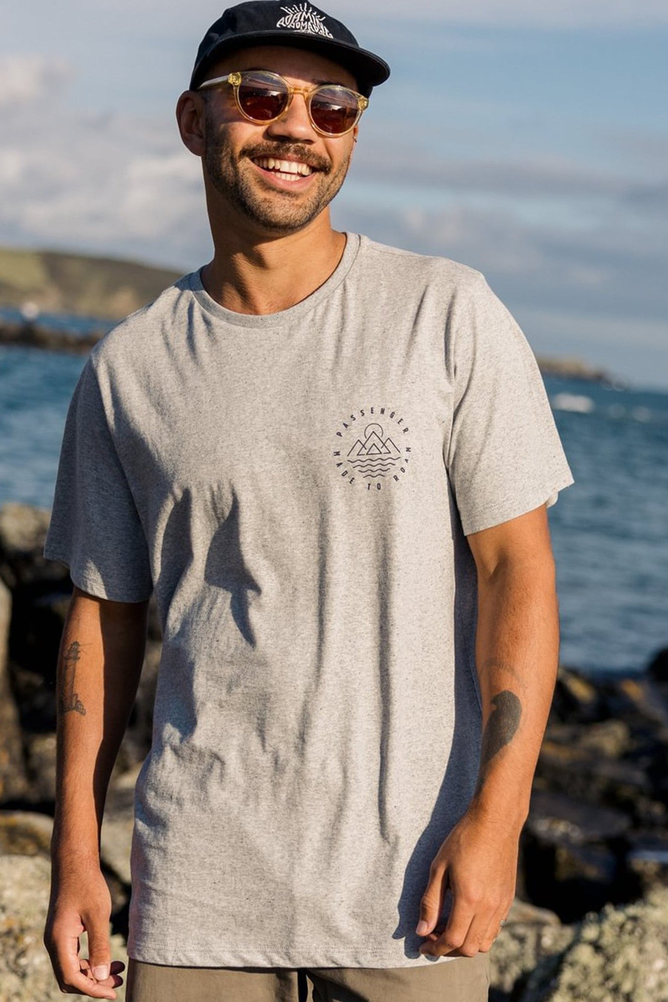 PASSENGER - Escapism Recycled Cotton T-Shirt - Grey Marl - BACKYARD