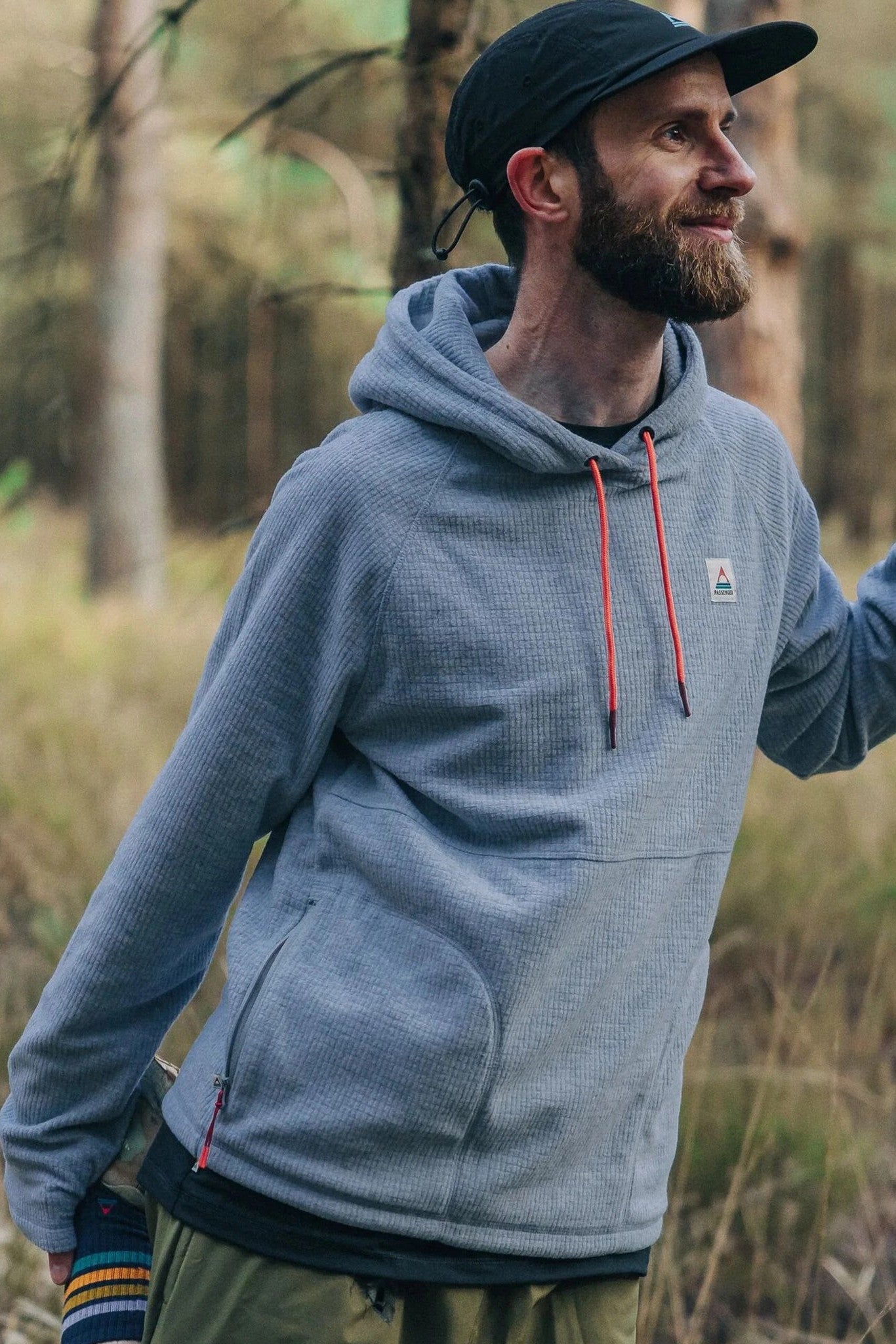 PASSENGER - Point Grid Recycled Fleece Hoodie - Grey Marl - BACKYARD