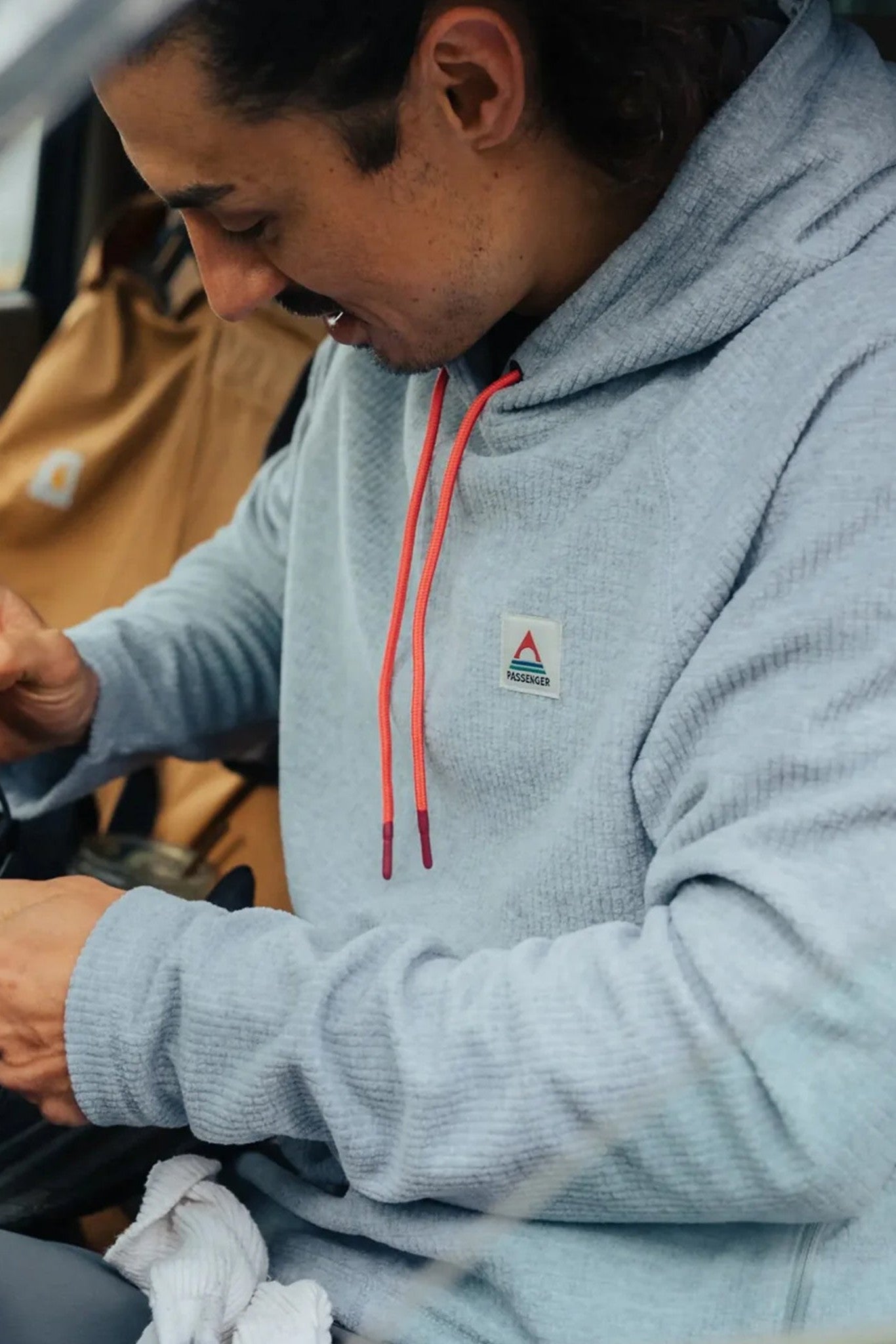 PASSENGER - Point Grid Recycled Fleece Hoodie - Grey Marl - BACKYARD