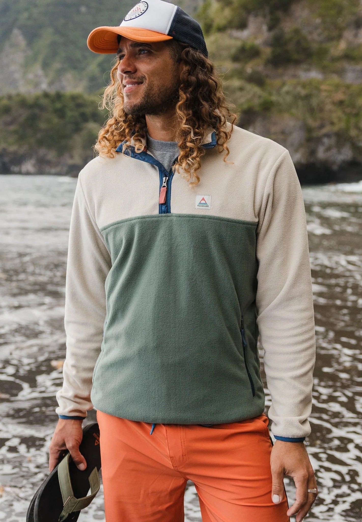 PASSENGER - Set Off Recycled Polar 1/4 Zip Fleece - Oatmeal Dark Forest - BACKYARD