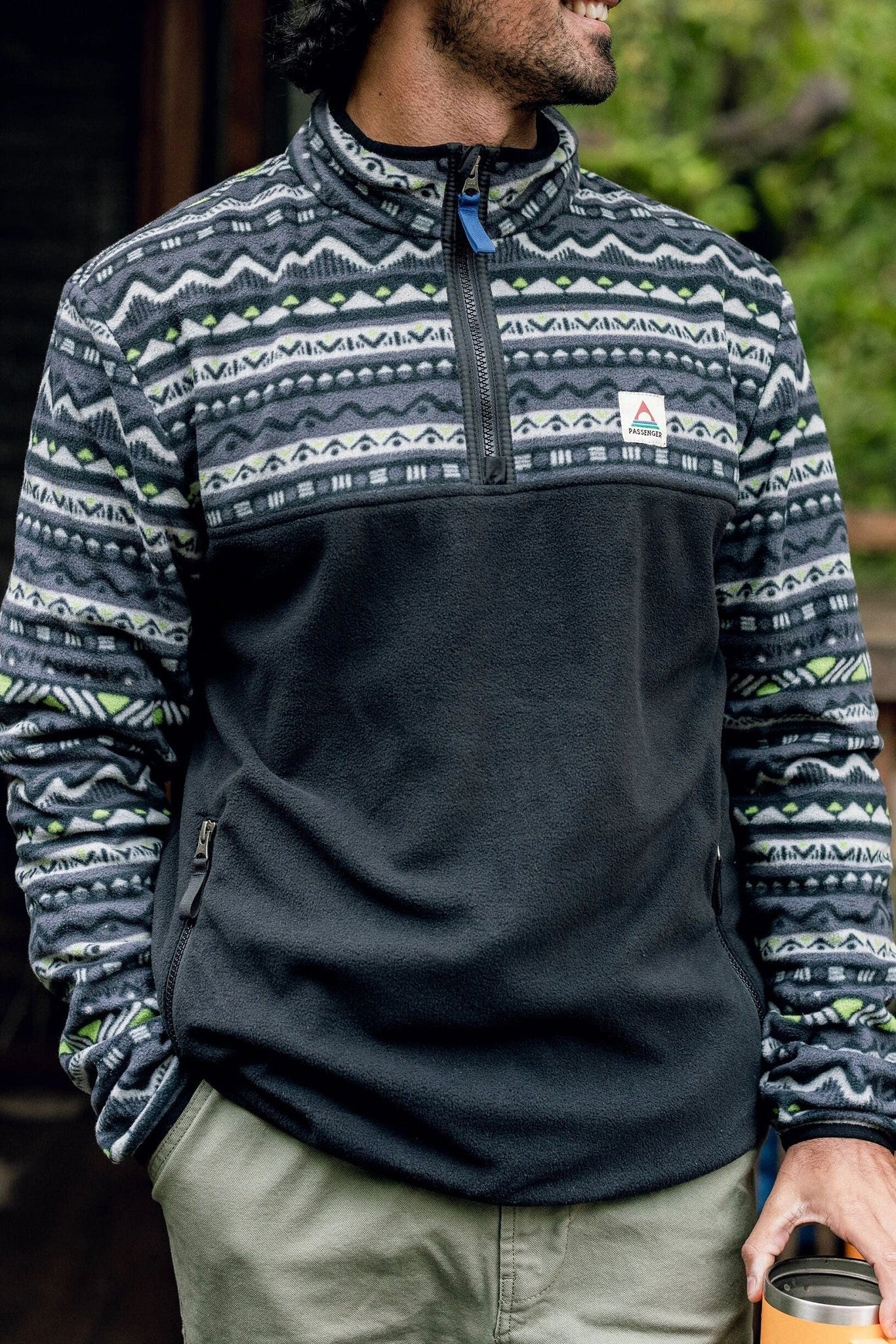PASSENGER - Set Off Recycled Polar 1/4 Zip Fleece - Mountain Geo Charcoal - BACKYARD
