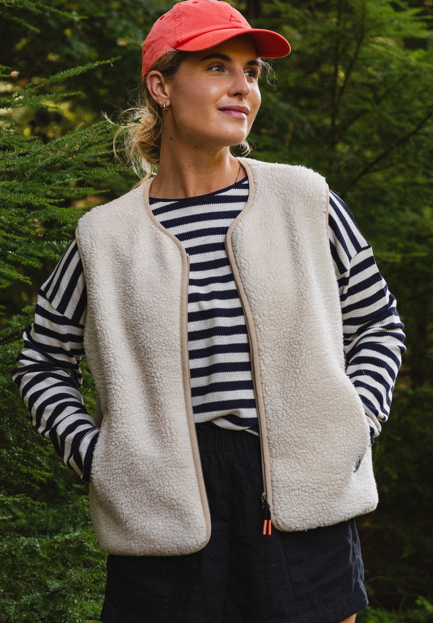 Tawny Collarless Deep-Pile Sherpa Gilet