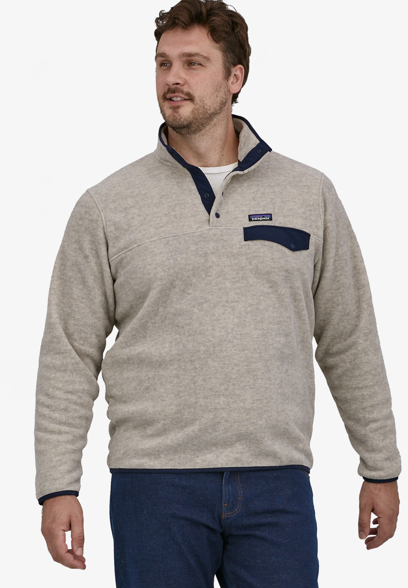 PATAGONIA - Men's Lightweight Synchilla Snap - T Pullover - Oatmeal Heather Smolder Blue - BACKYARD