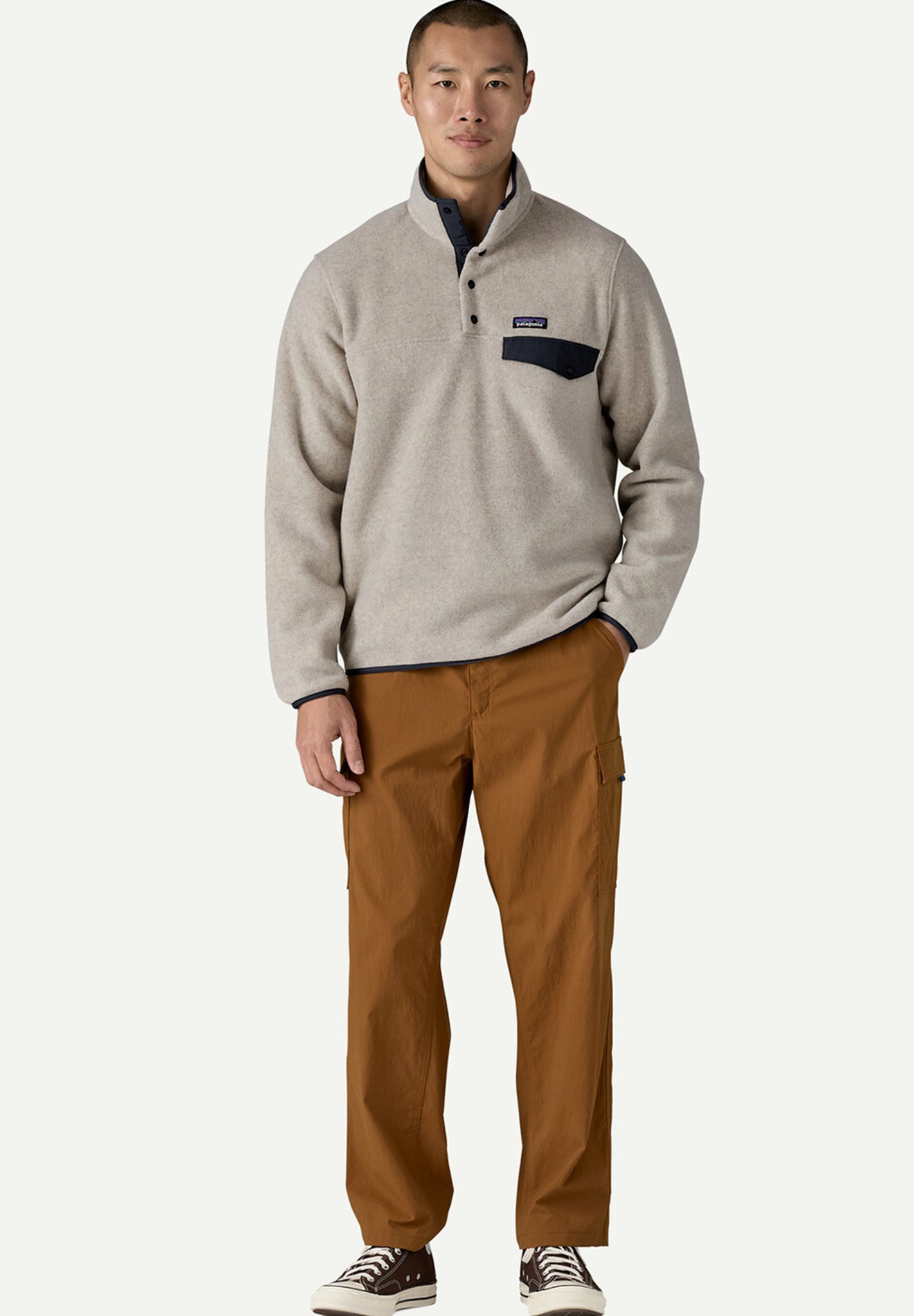 PATAGONIA - Men's Lightweight Synchilla Snap - T Pullover - Oatmeal Heather Smolder Blue - BACKYARD