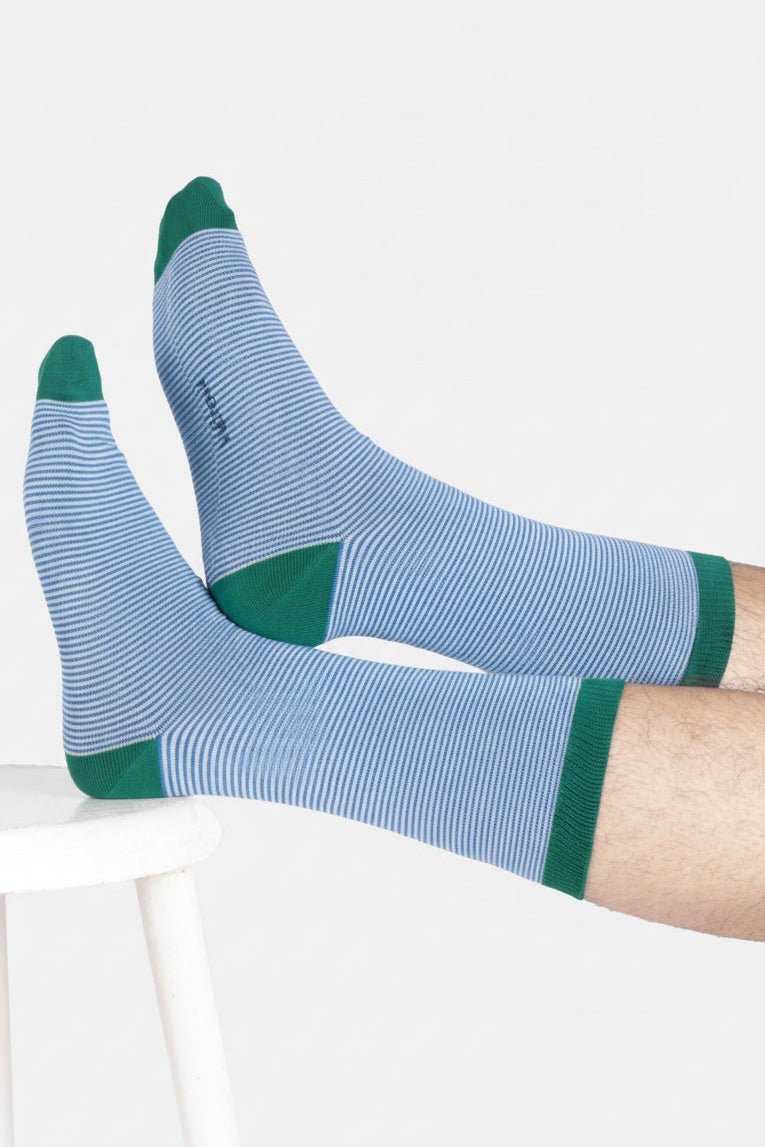 THOUGHT - Men’s Stripe Crew Socks - Light Aqua Blue - BACKYARD