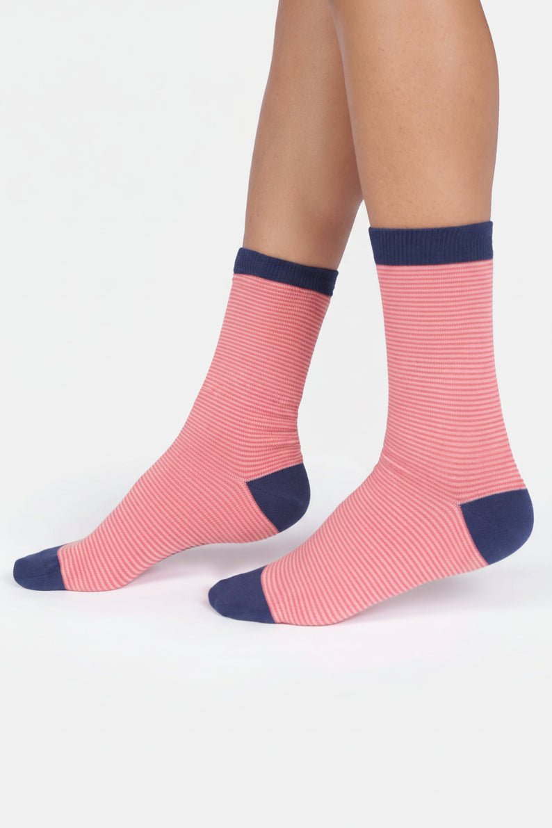 THOUGHT - Women’s Stripe Crew Socks - Cherry Blossom Pink - BACKYARD