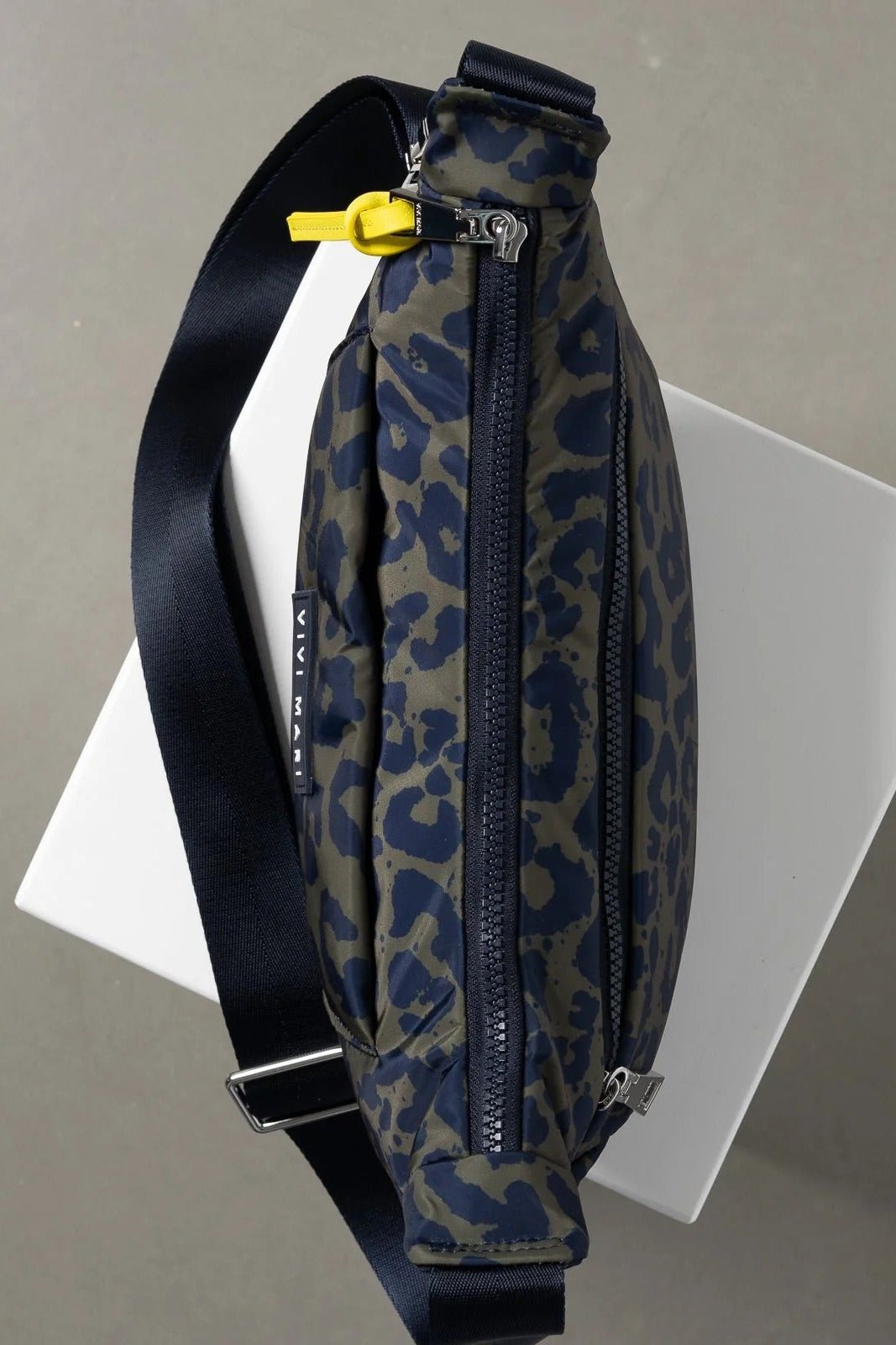 VIVI MARI-Padded Hip Bag Medium-Leo Splashes Navy Olive-BACKYARD