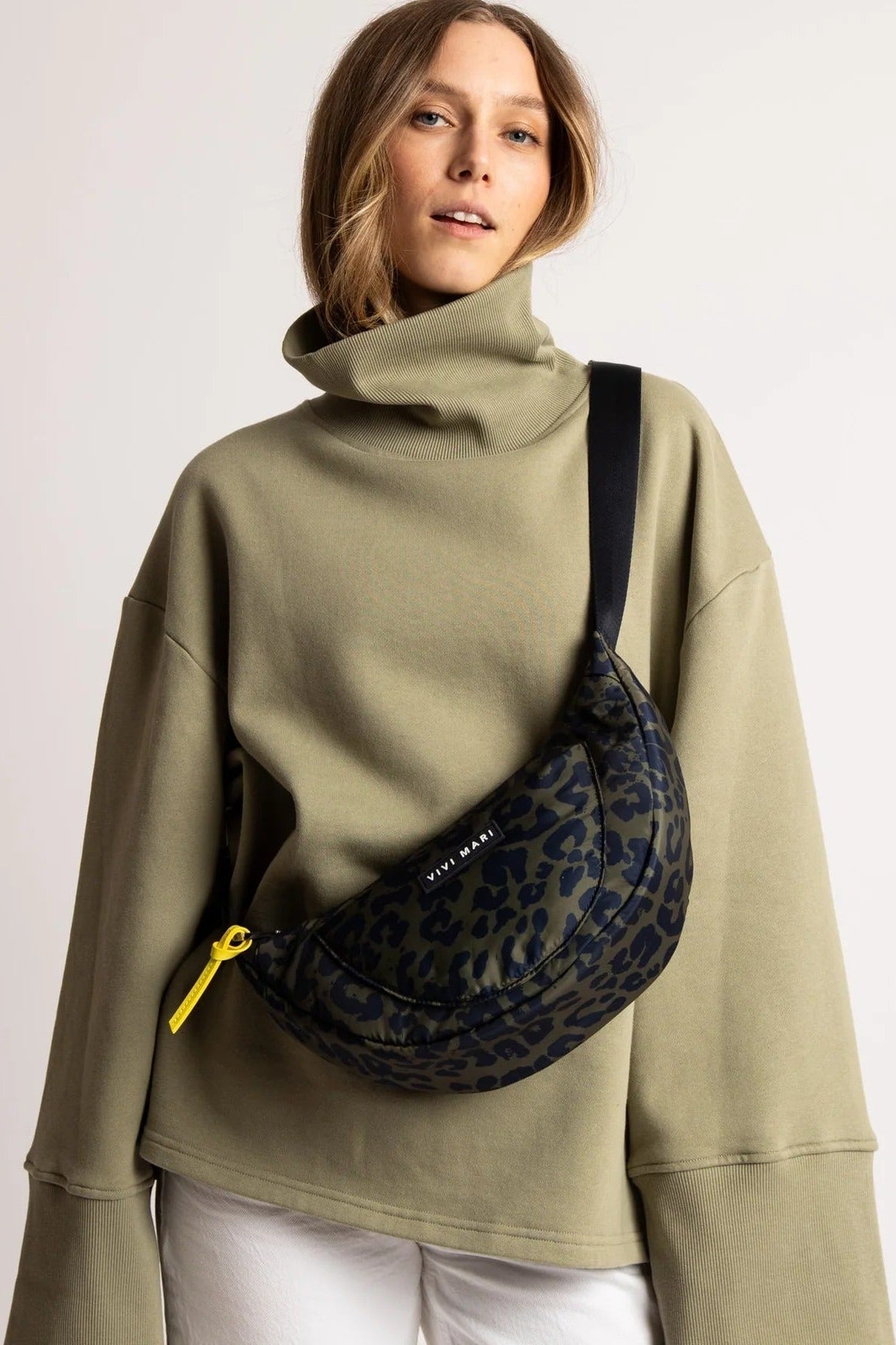 VIVI MARI-Padded Hip Bag Medium-Leo Splashes Navy Olive-BACKYARD