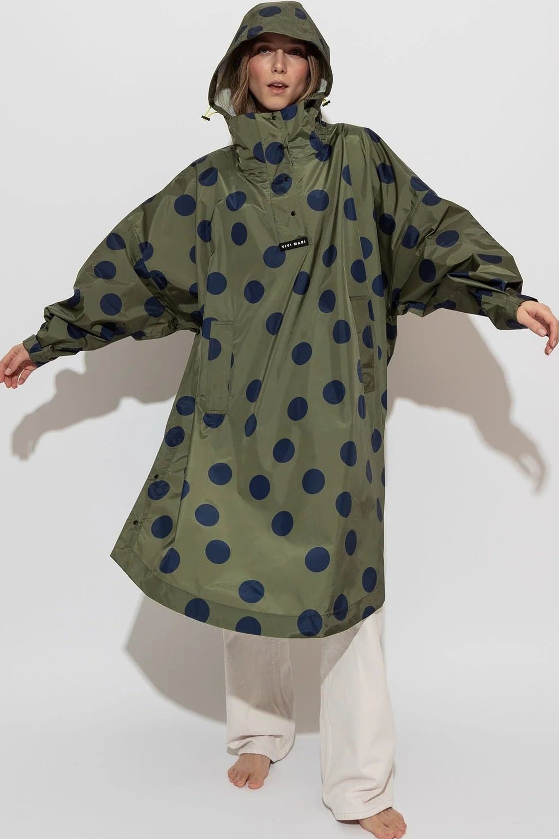 VIVI MARI-Raincoat Dots-Olive Navy-BACKYARD