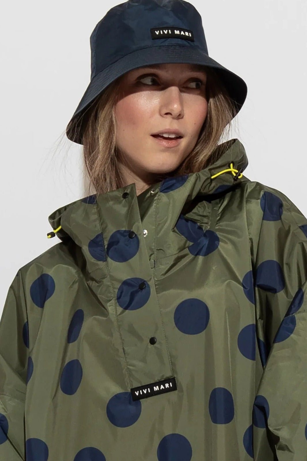 VIVI MARI-Raincoat Dots-Olive Navy-BACKYARD