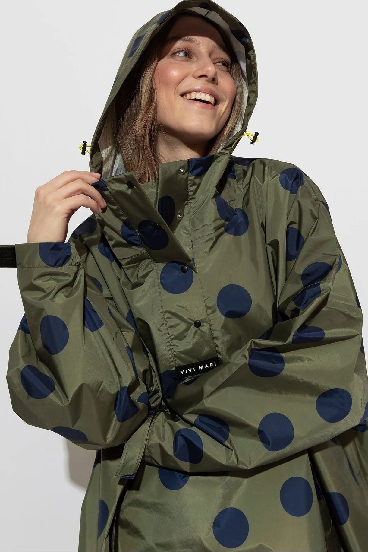 VIVI MARI-Raincoat Dots-Olive Navy-BACKYARD