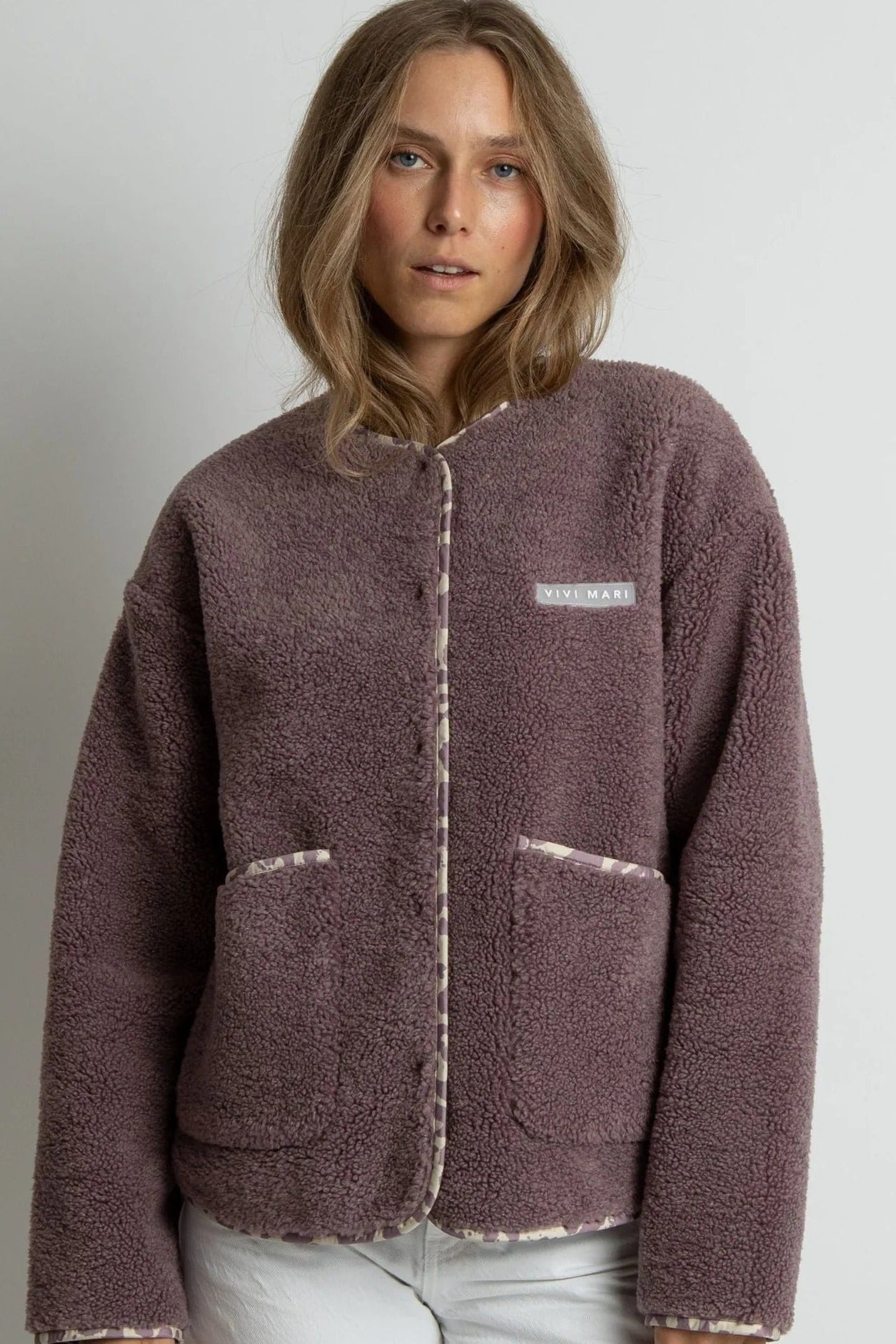 VIVI MARI-Teddy Fleece Jacket-Ash Plum-BACKYARD