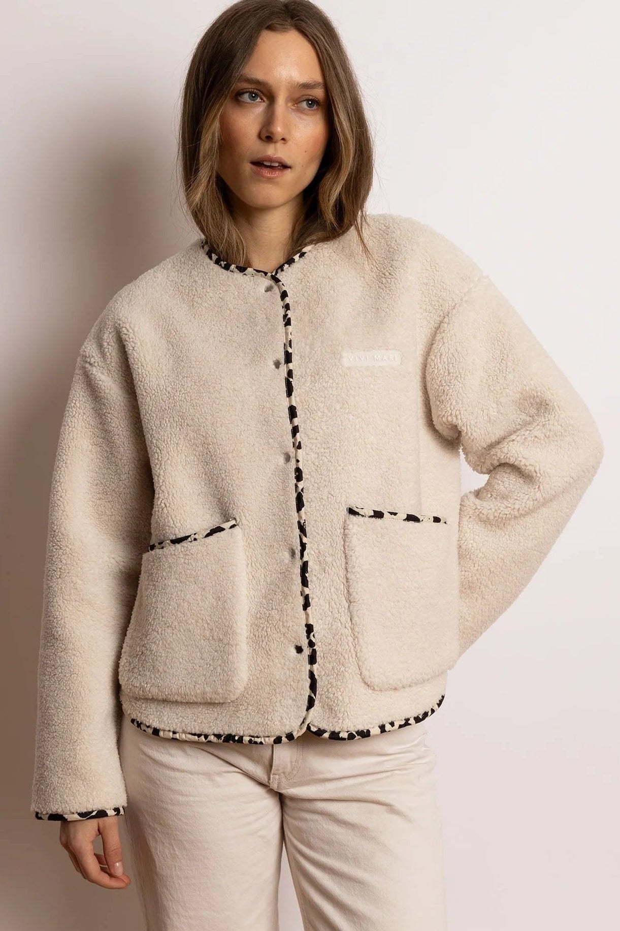 VIVI MARI-Teddy Fleece Jacket-Sand-BACKYARD