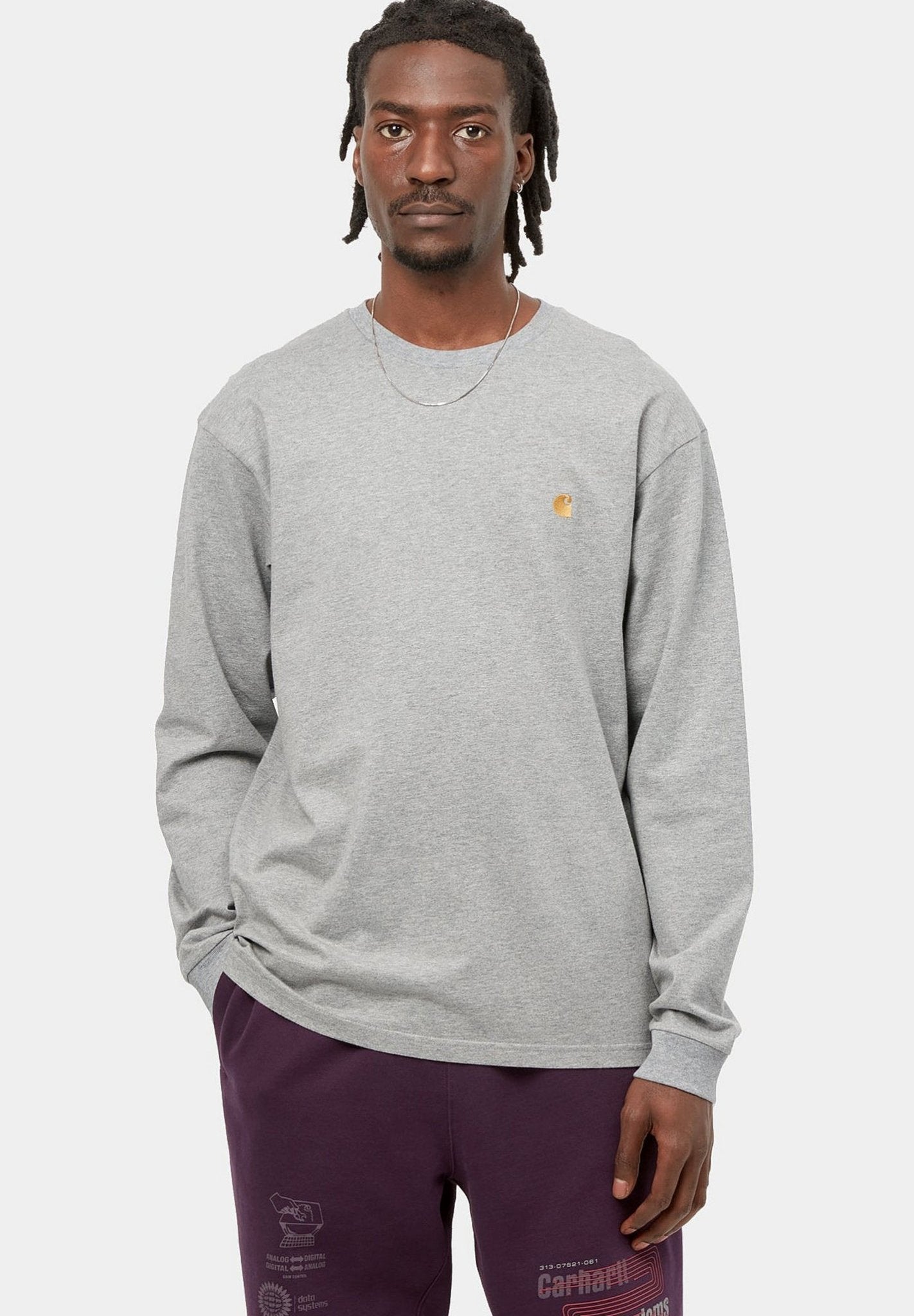 CARHARTT WIP - L/S Chase T-Shirt - Grey Heather Gold - BACKYARD