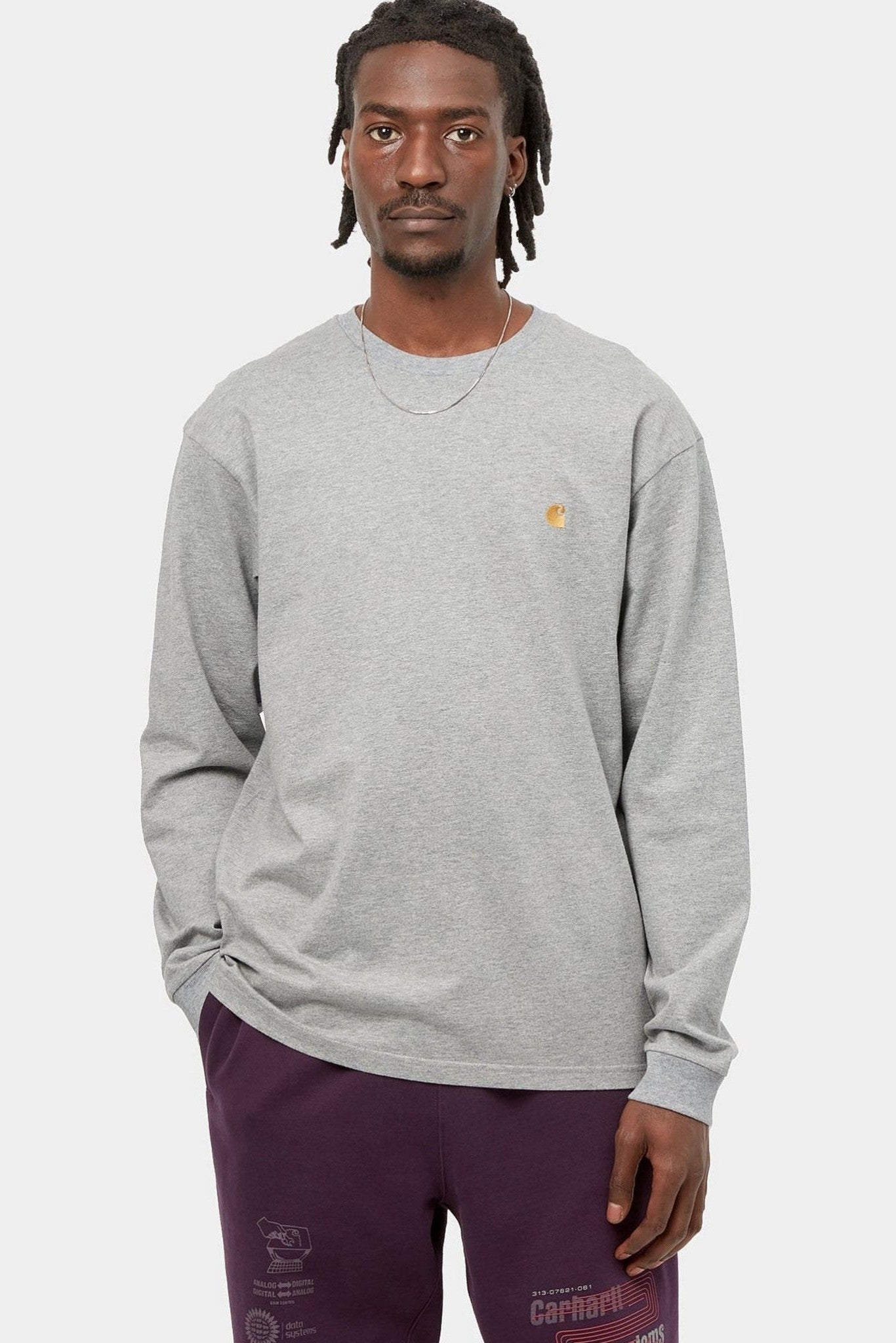 CARHARTT WIP - L/S Chase T-Shirt - Grey Heather Gold - BACKYARD