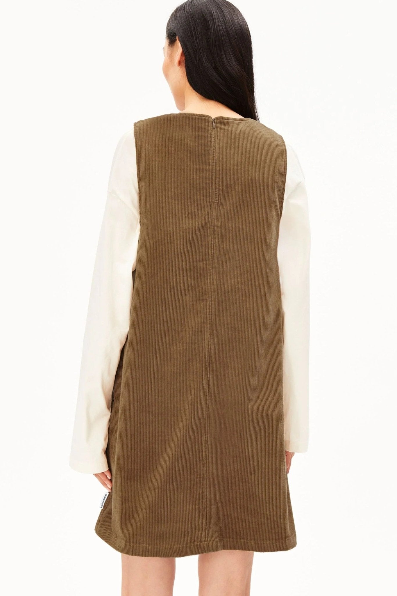 ARMEDANGELS-Corduroy R-Neck Mini Dress-Amberwood-BACKYARD