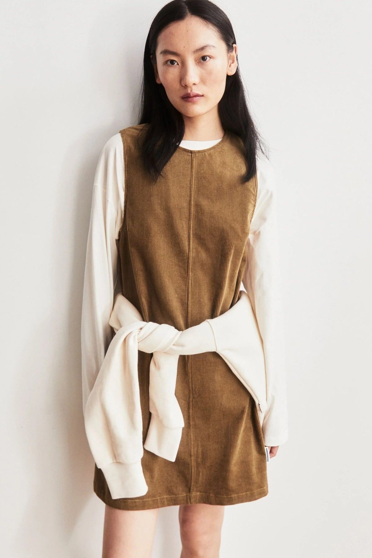 ARMEDANGELS-Corduroy R-Neck Mini Dress-Amberwood-BACKYARD